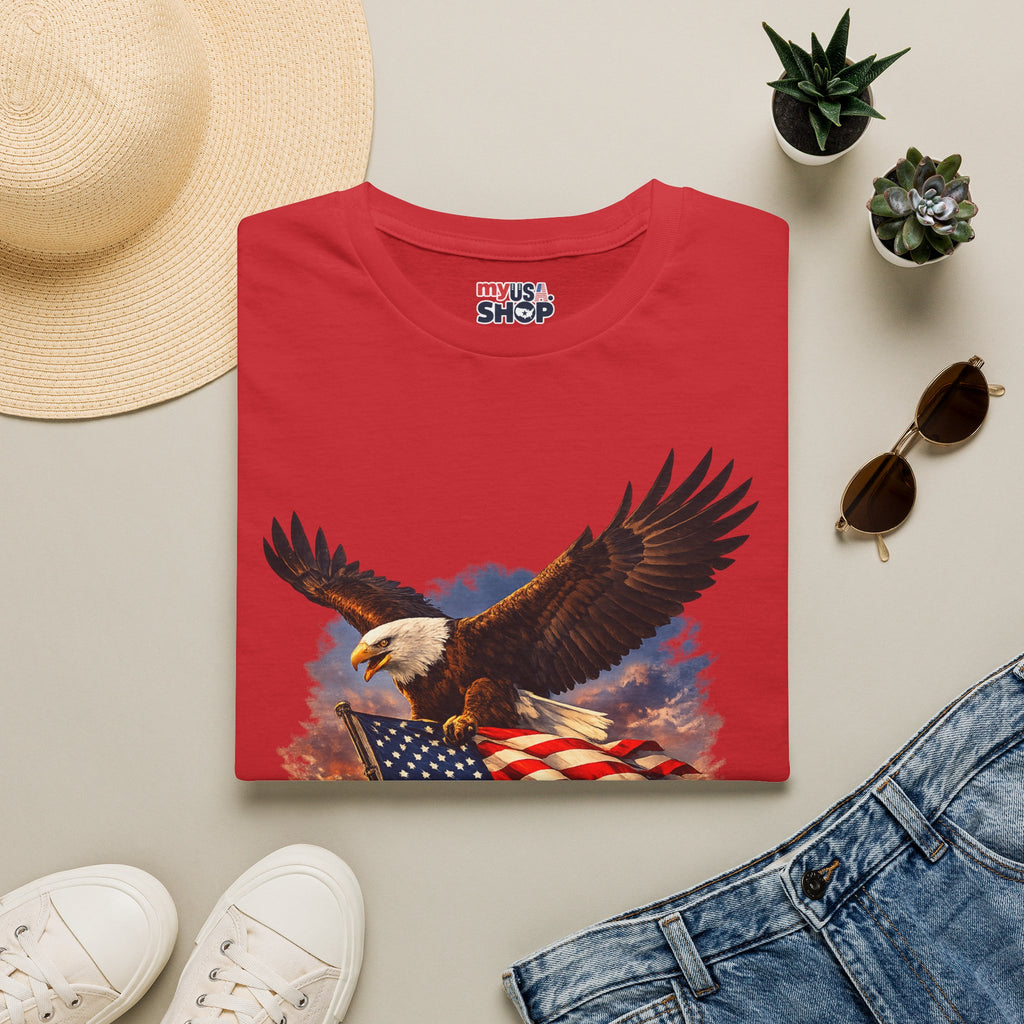 America 250 Los Angeles Eagle Flag Skyline Palms Sunset White California Tee