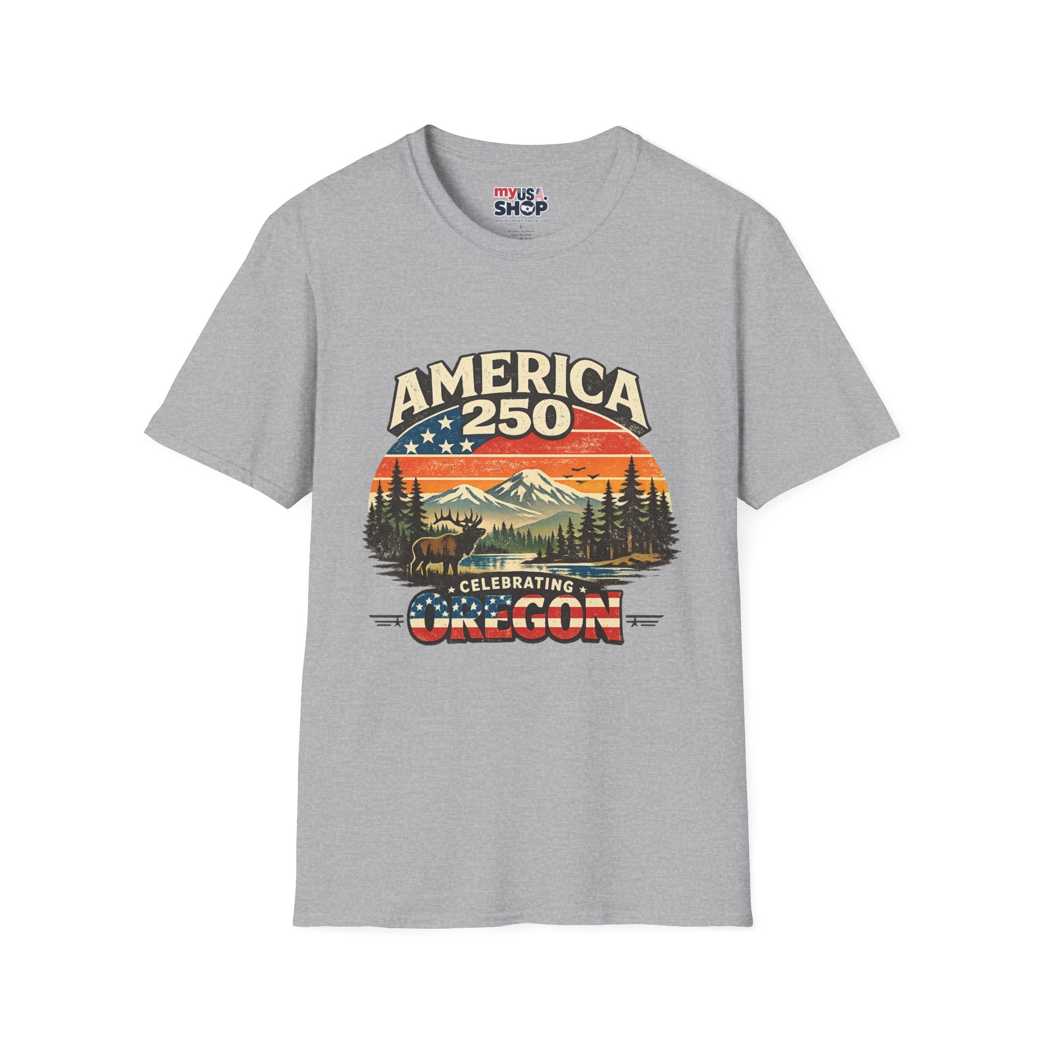 America 250 Oregon Shirt — Retro Wildlife Sunset Graphic Tee