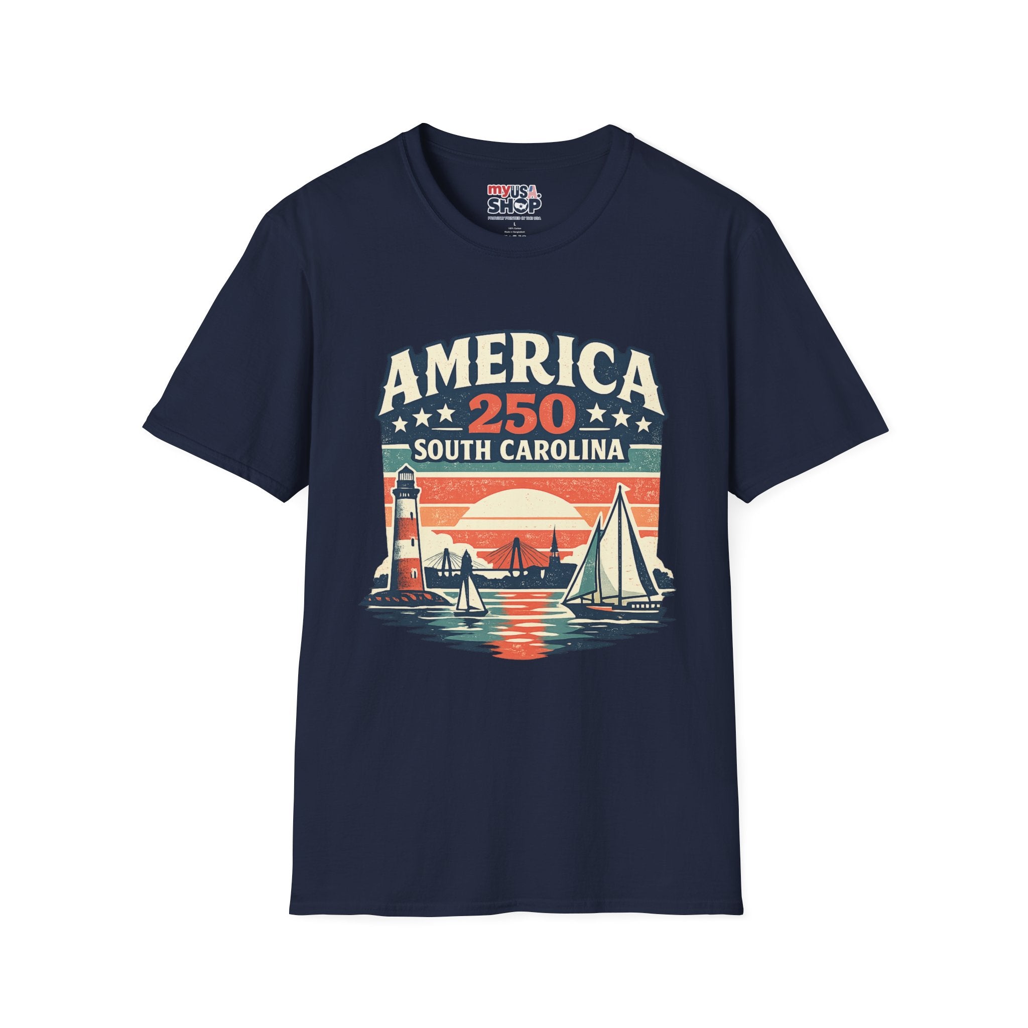 America 250 South Carolina T-Shirt – Retro Sunset Sailing Patriotic Tee