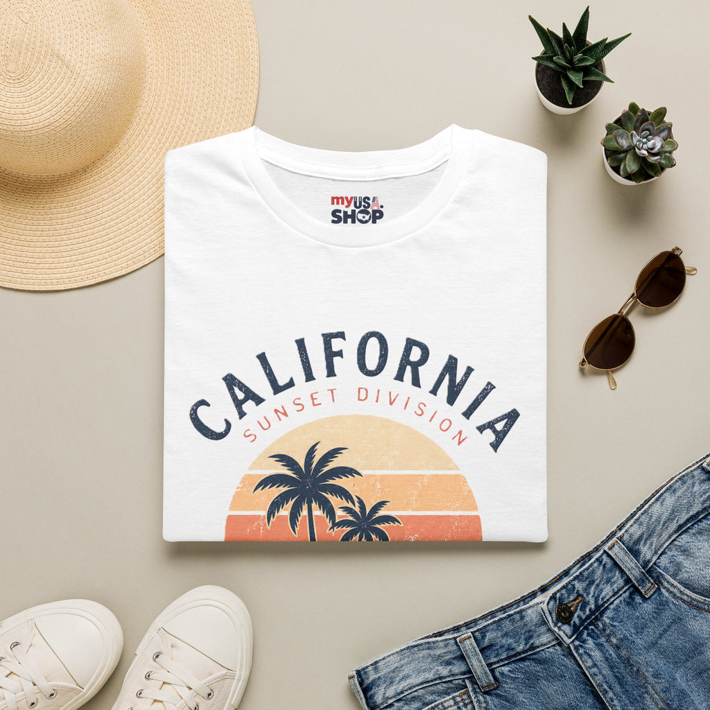 America 250 California Sunset T-Shirt — Palm Tree Retro Beach Tee