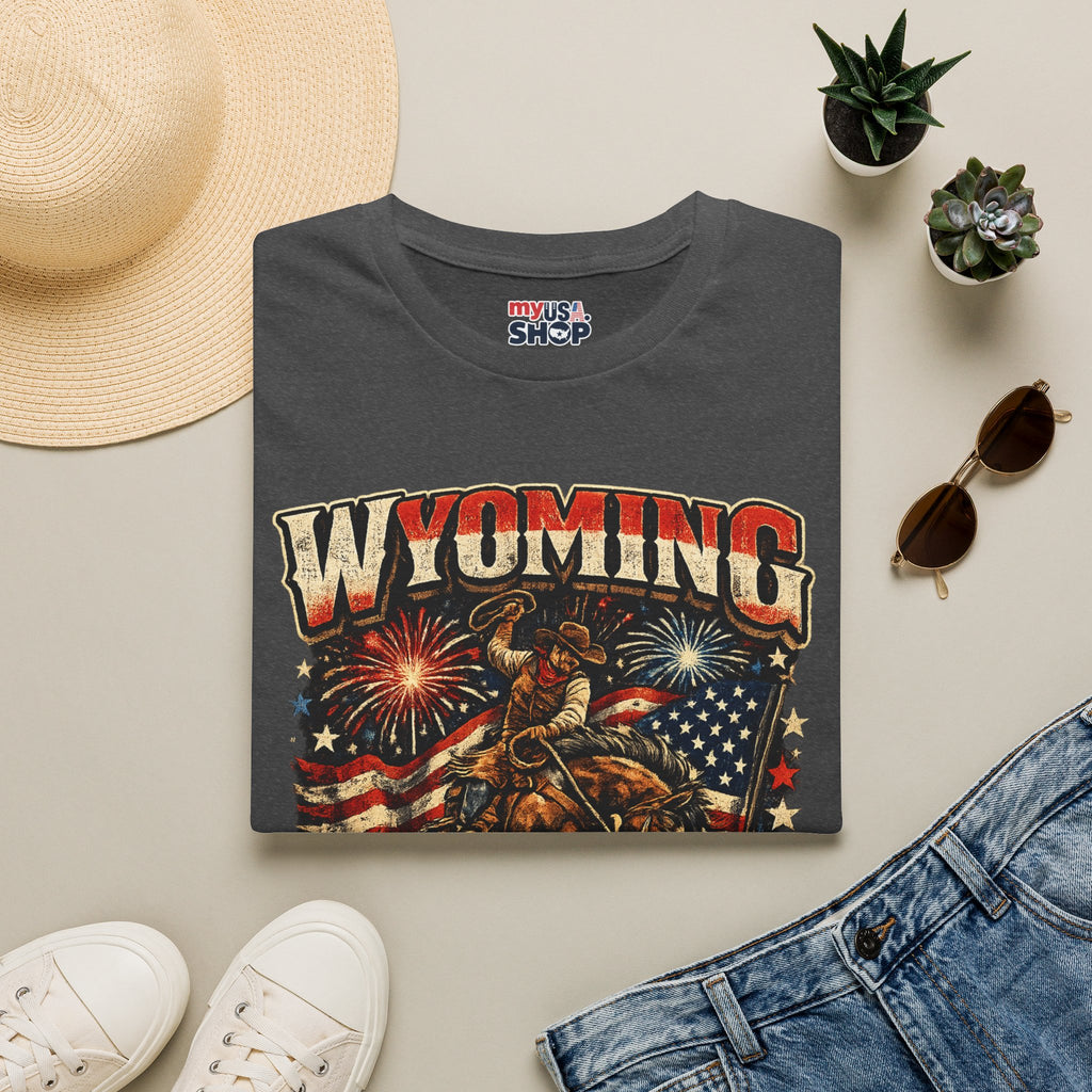 America 250 Freedom Tour T-Shirt — Wyoming Patriotic Rodeo USA Graphic Tee