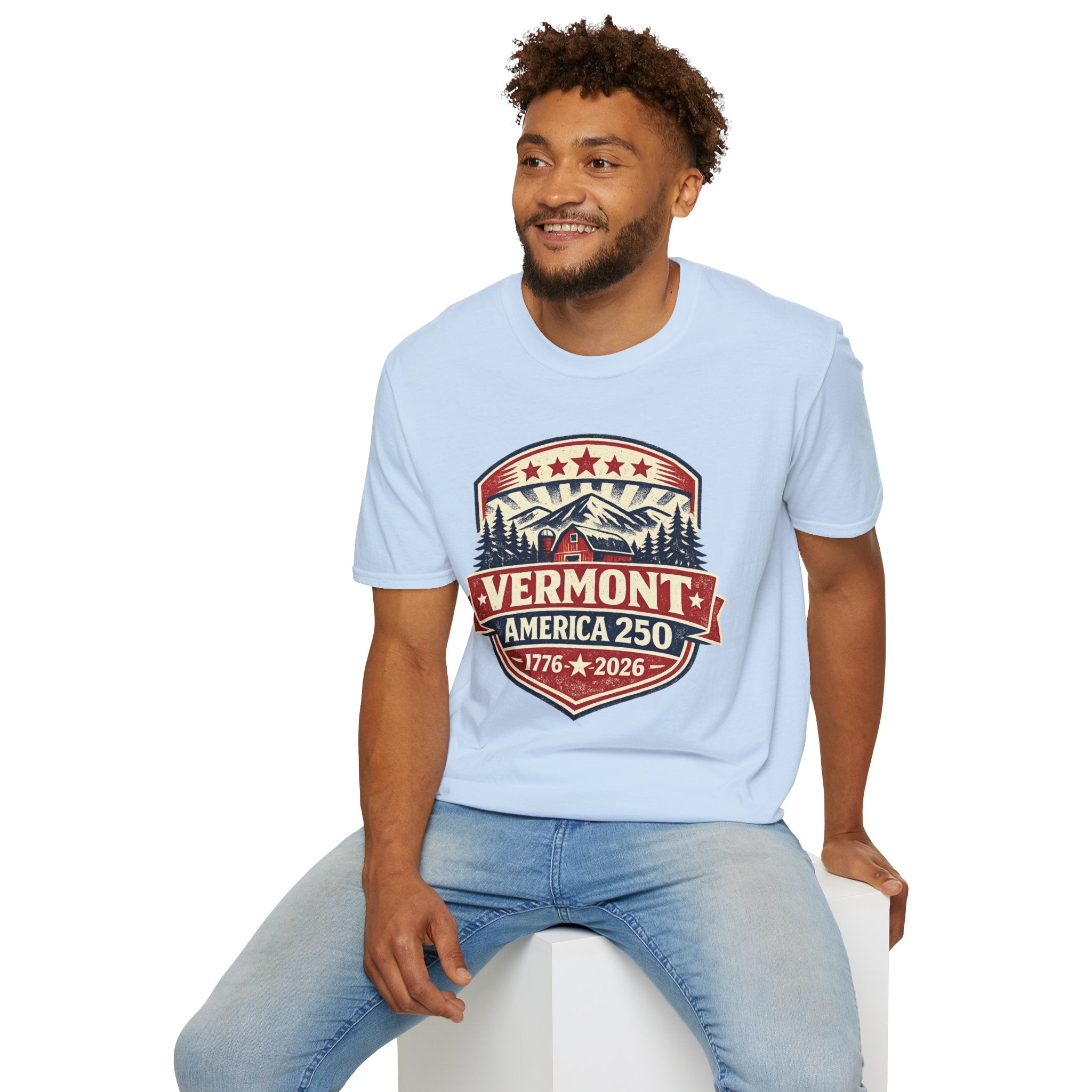 Vermont America 250 T-Shirt — Retro Mountain Cabin Design