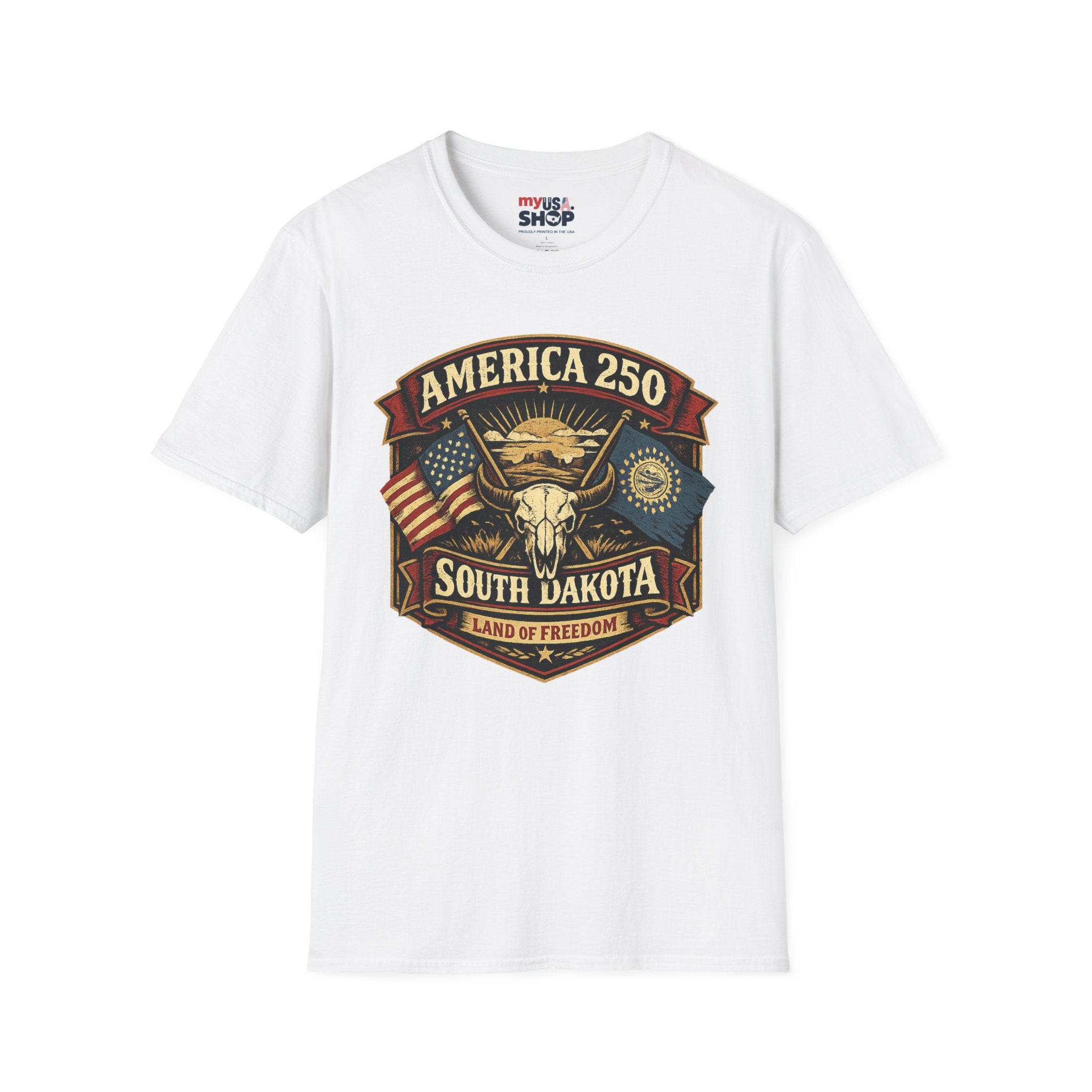 America 250 South Dakota T-Shirt — Western Skull Heritage Graphic Tee