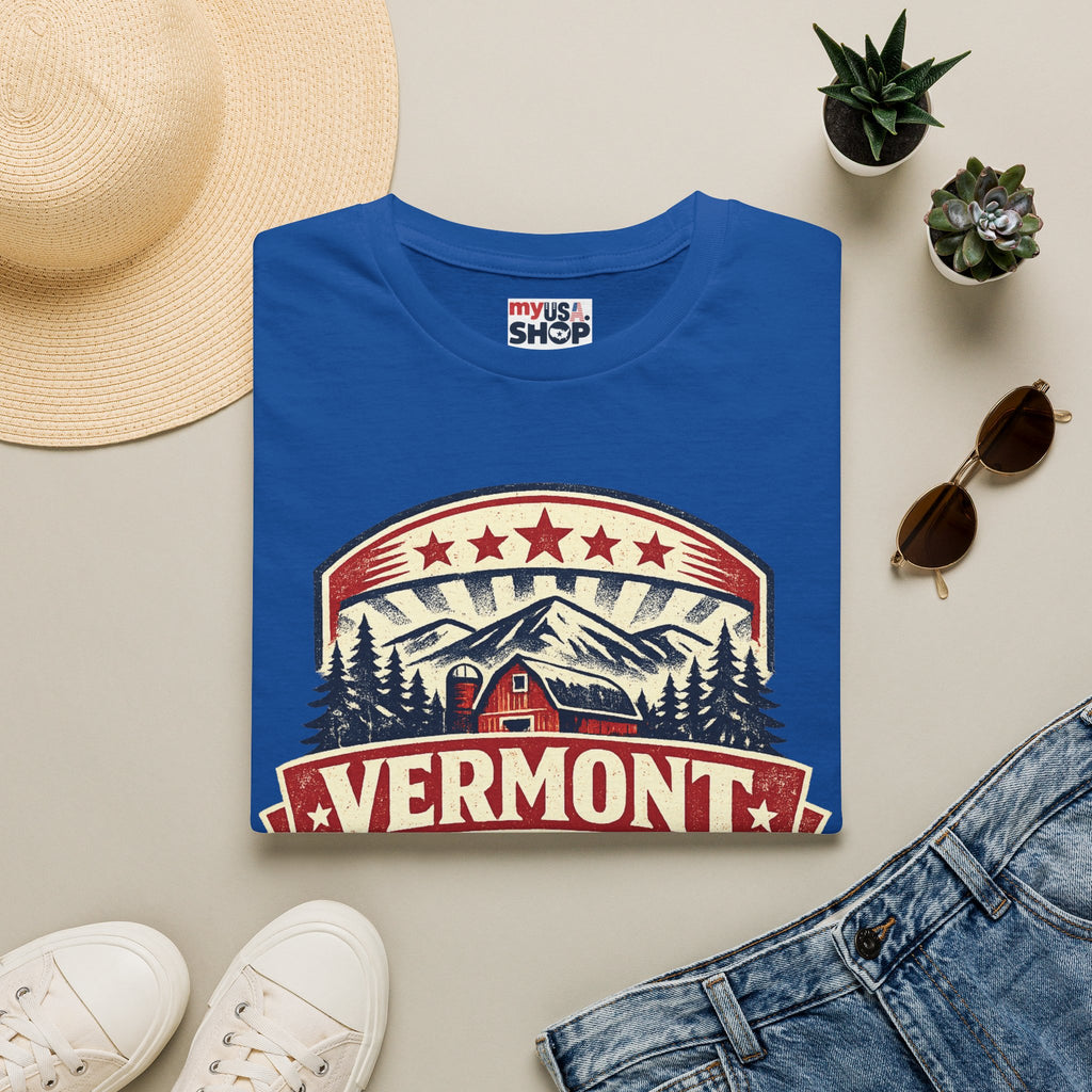 Vermont America 250 T-Shirt — Retro Mountain Cabin Design