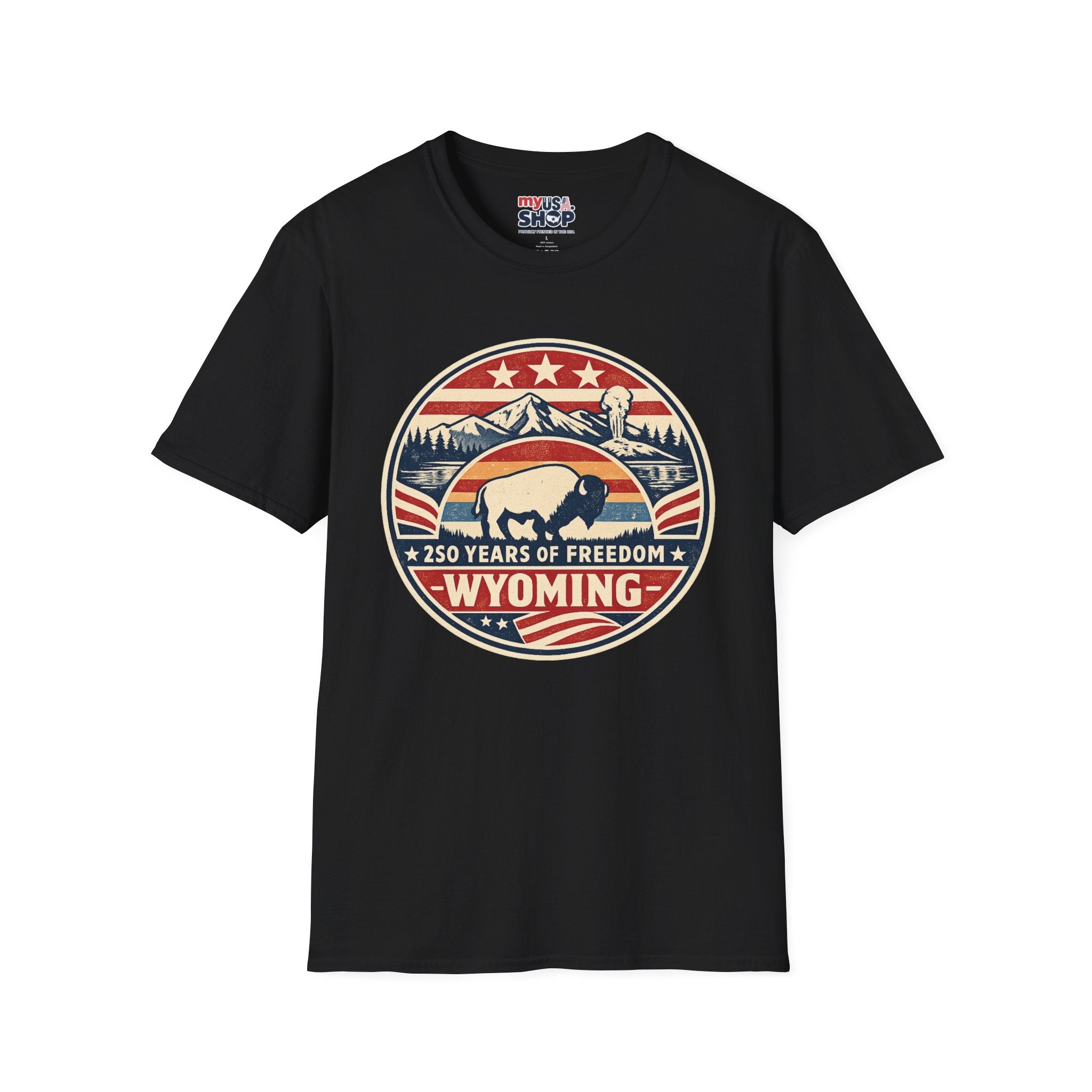Wyoming Buffalo Tee — America 250 Retro Mountain Graphic T-Shirt