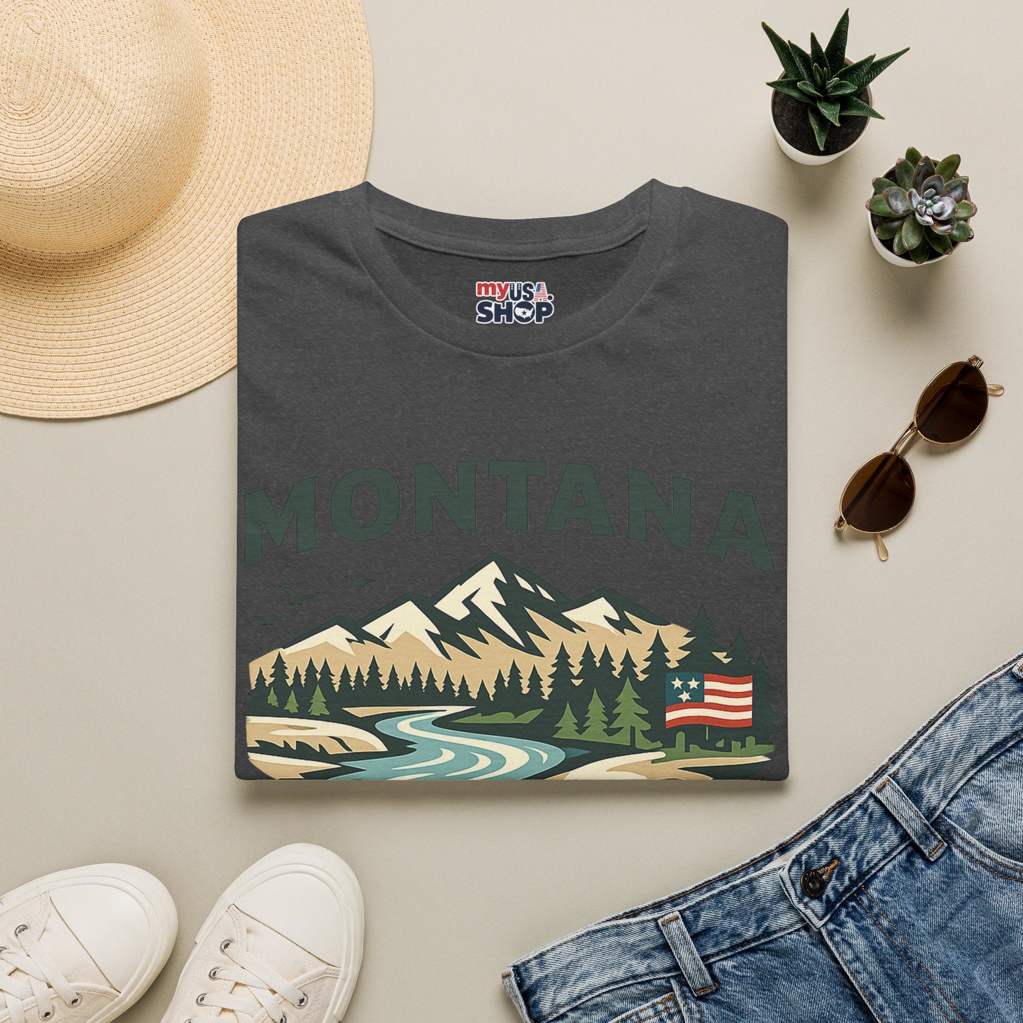 America 250 x Montana Mountain Scenic T-Shirt — Retro Nature Design