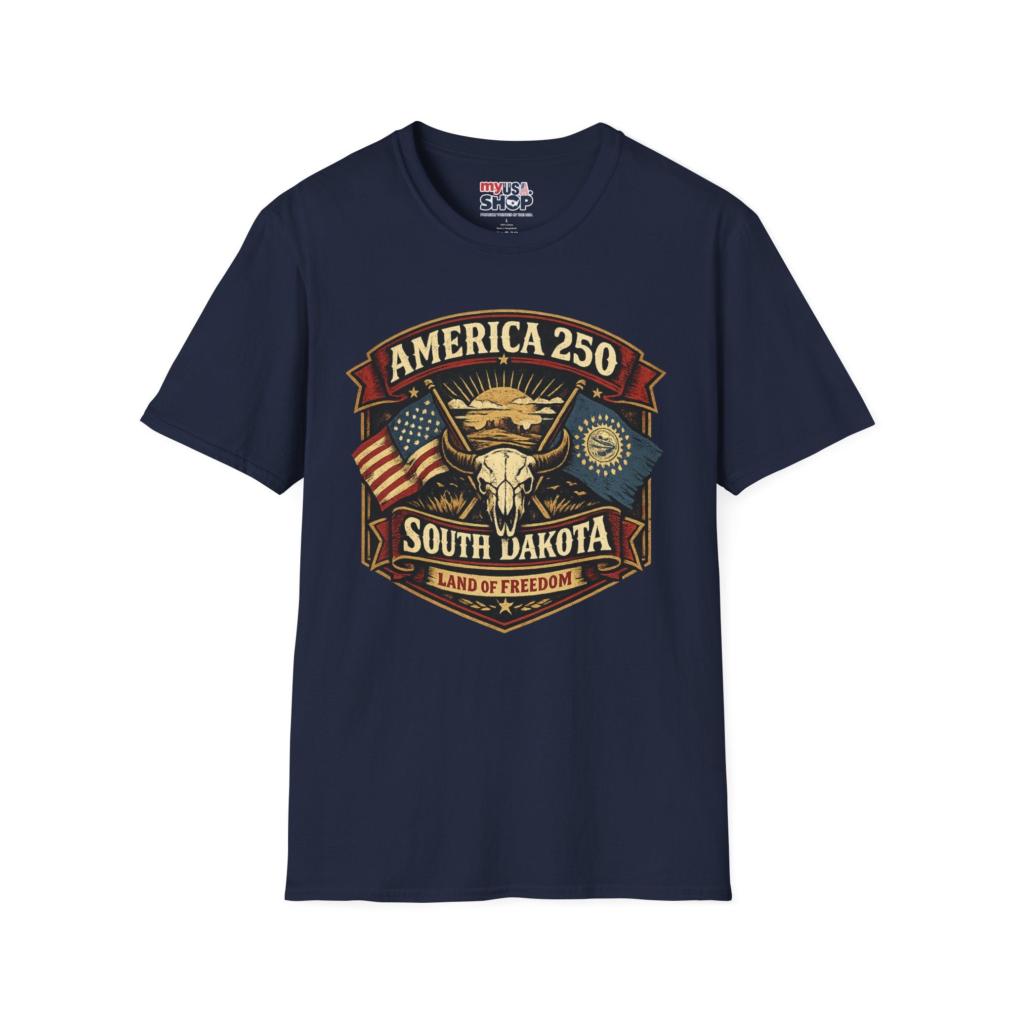 America 250 South Dakota T-Shirt — Western Skull Heritage Graphic Tee