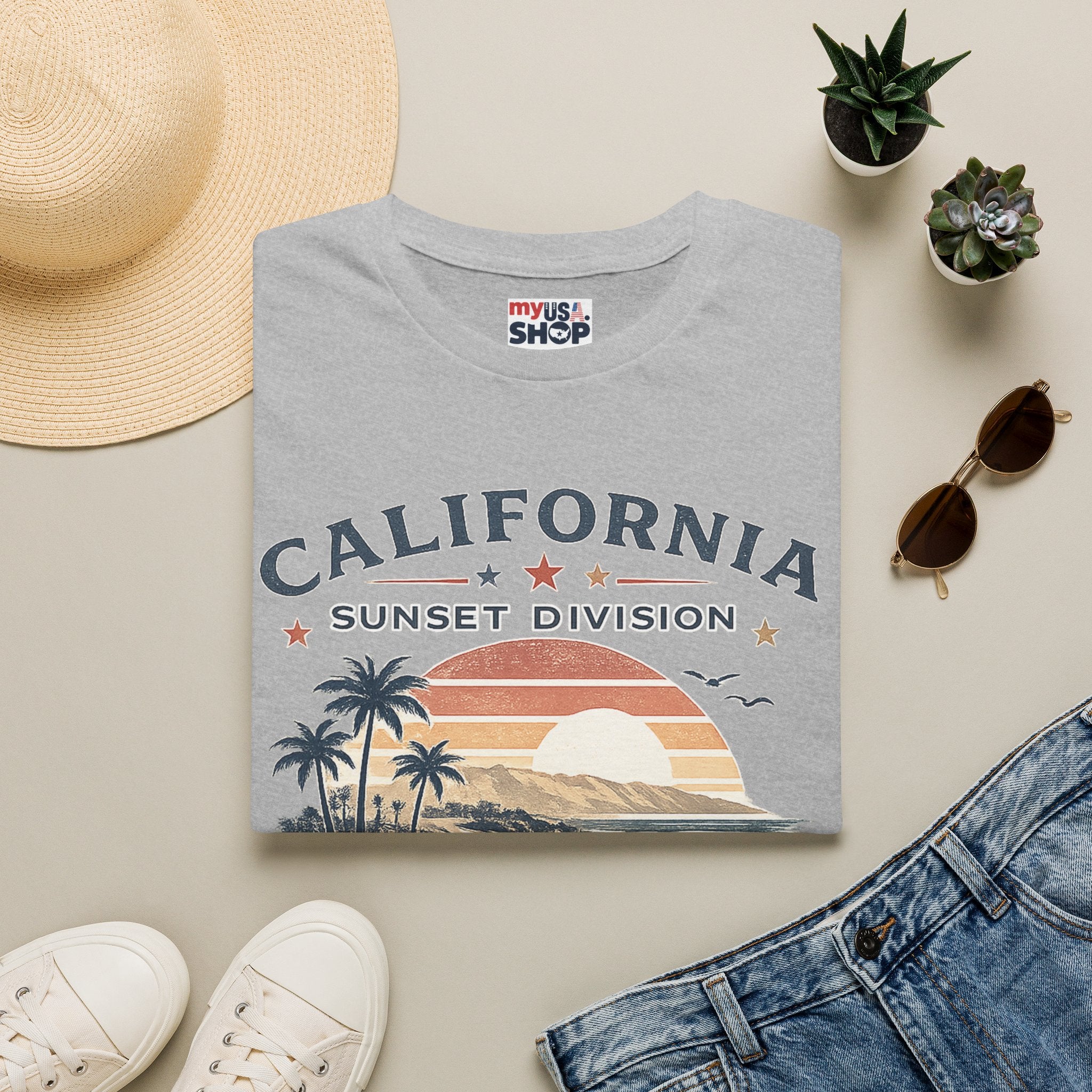 America 250 California Sunset Division T-Shirt — Vintage Palm Beach Sunset Tee