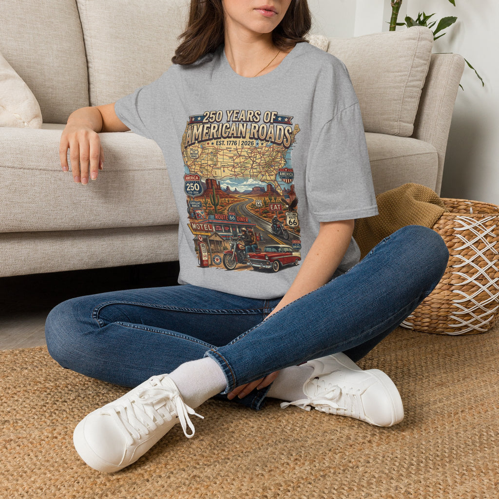 250 Years of American Roads T‑Shirt — Vintage USA Roadmap & Route 66 Travel Tee America 250 Pop Culture