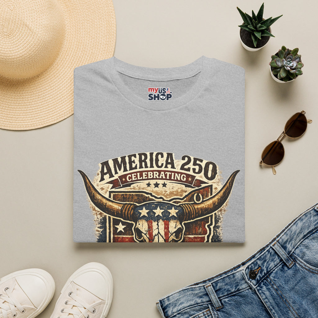 America 250 – Ohio Longhorn Skull Patriotic Vintage Tee Design