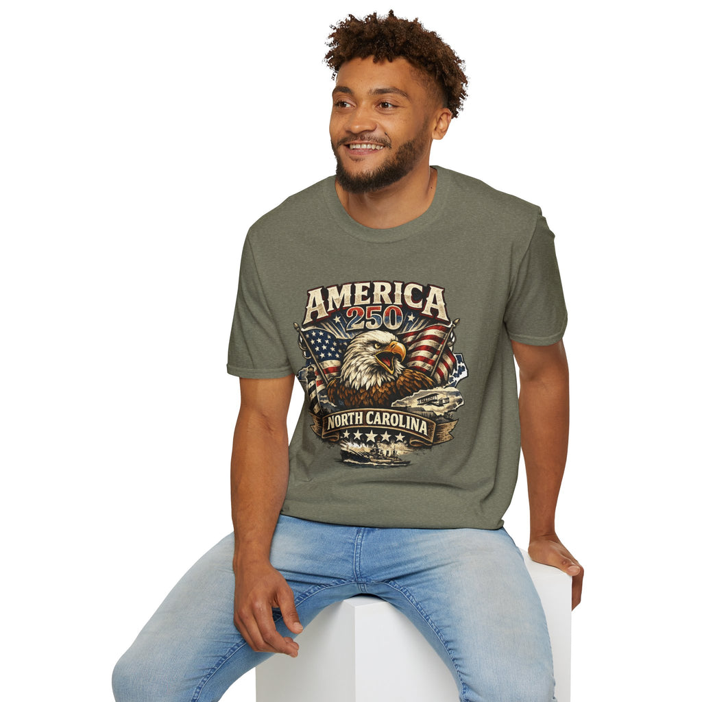 America 250 Eagle T-Shirt — Patriotic USA Flag Graphic (North Carolina)