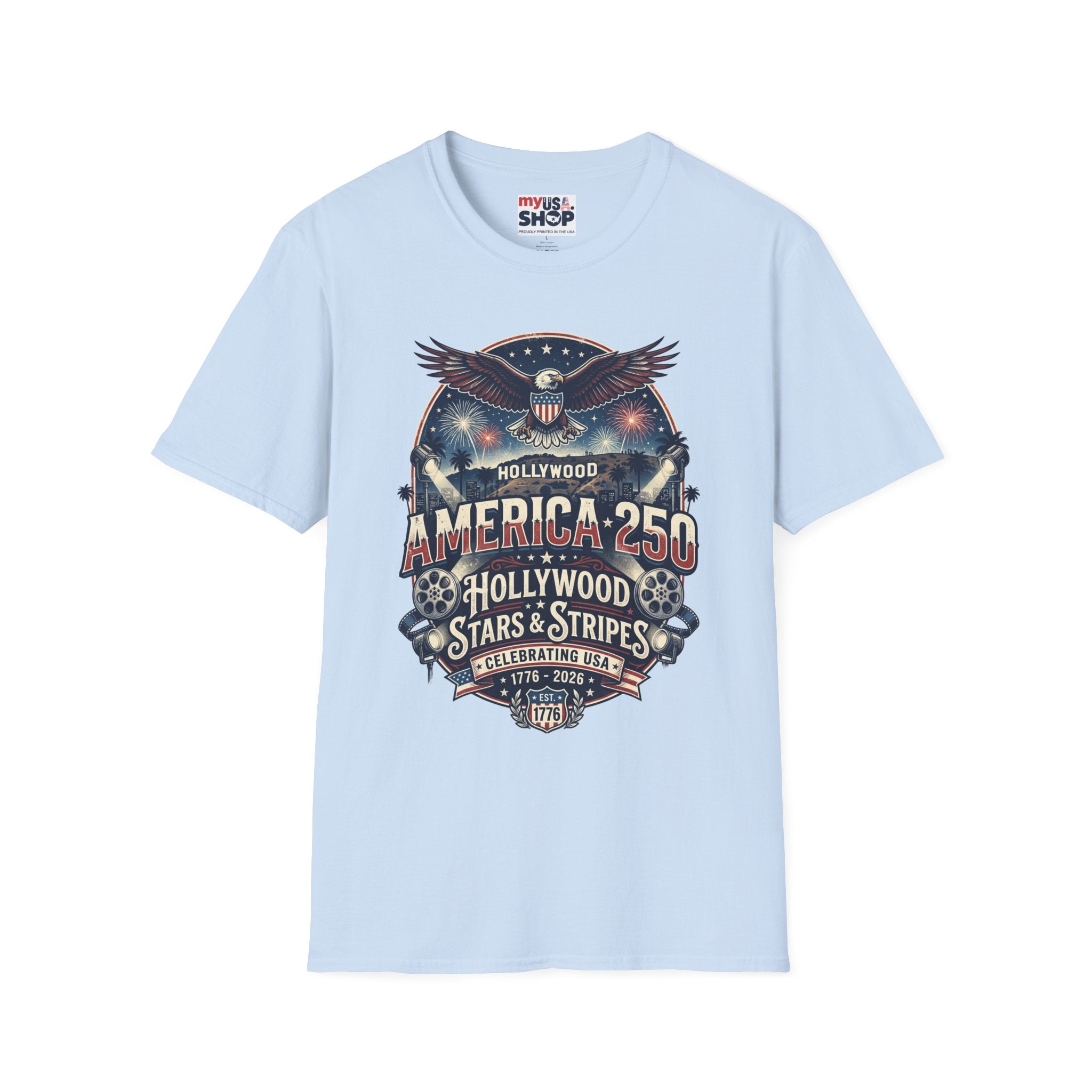 America 250 Graphic T-Shirt — Hollywood Stars & Stripes Eagle Design