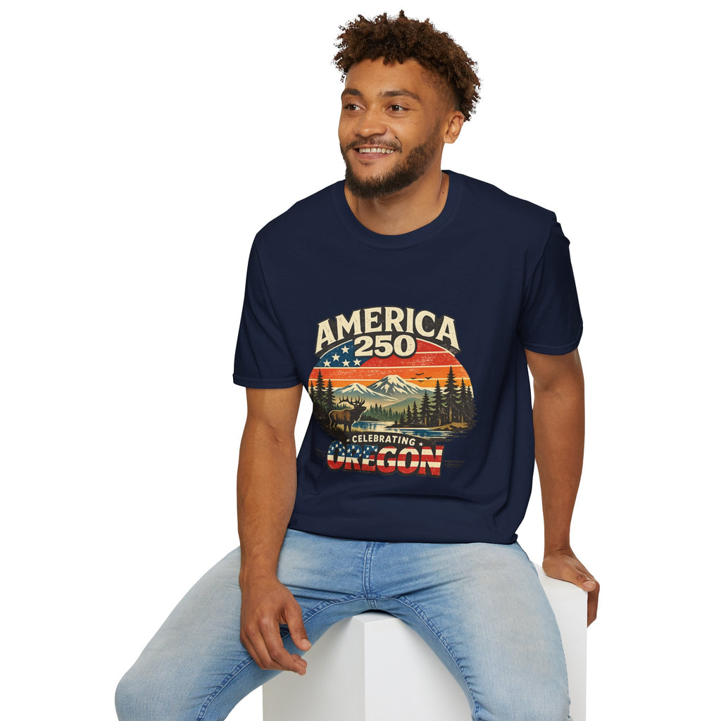 America 250 Oregon Shirt — Retro Wildlife Sunset Graphic Tee
