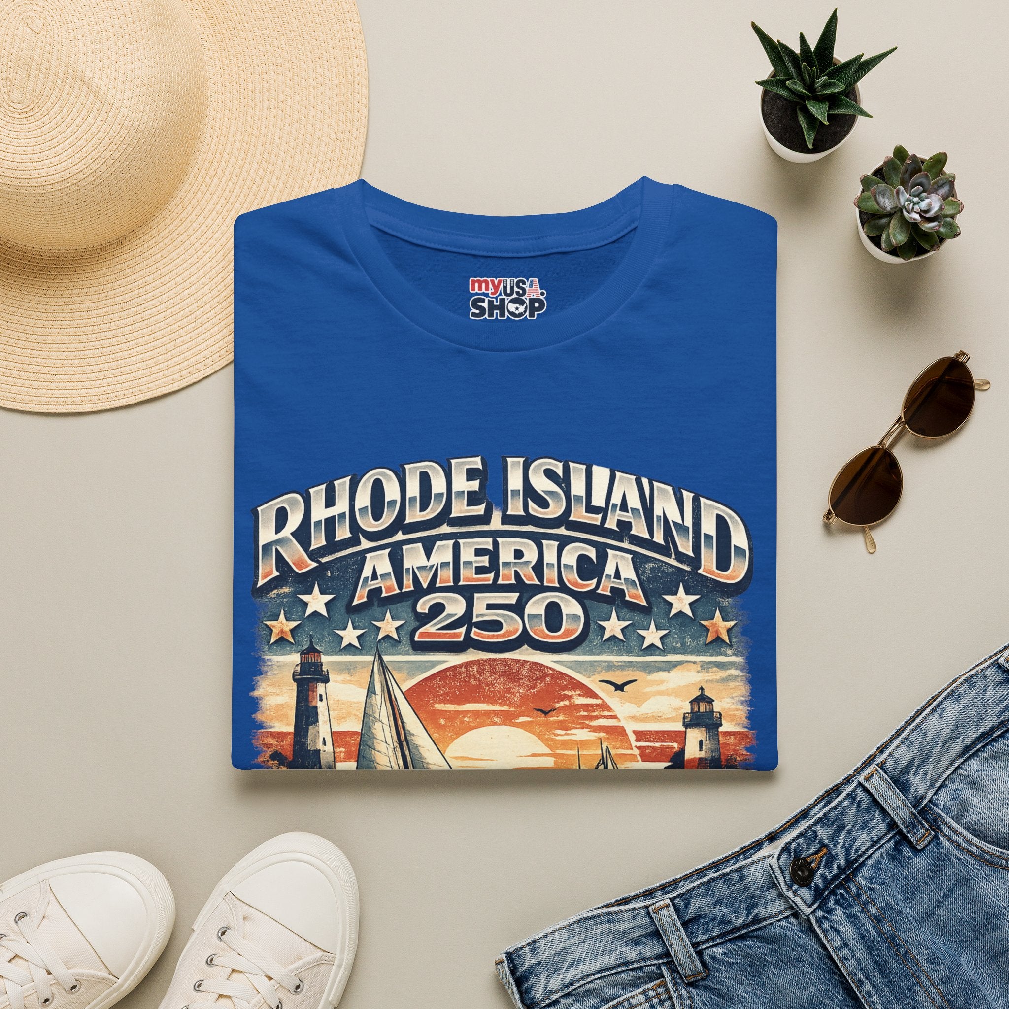 Rhode Island America 250 Shirt — Nautical Sunset Sailing Tee