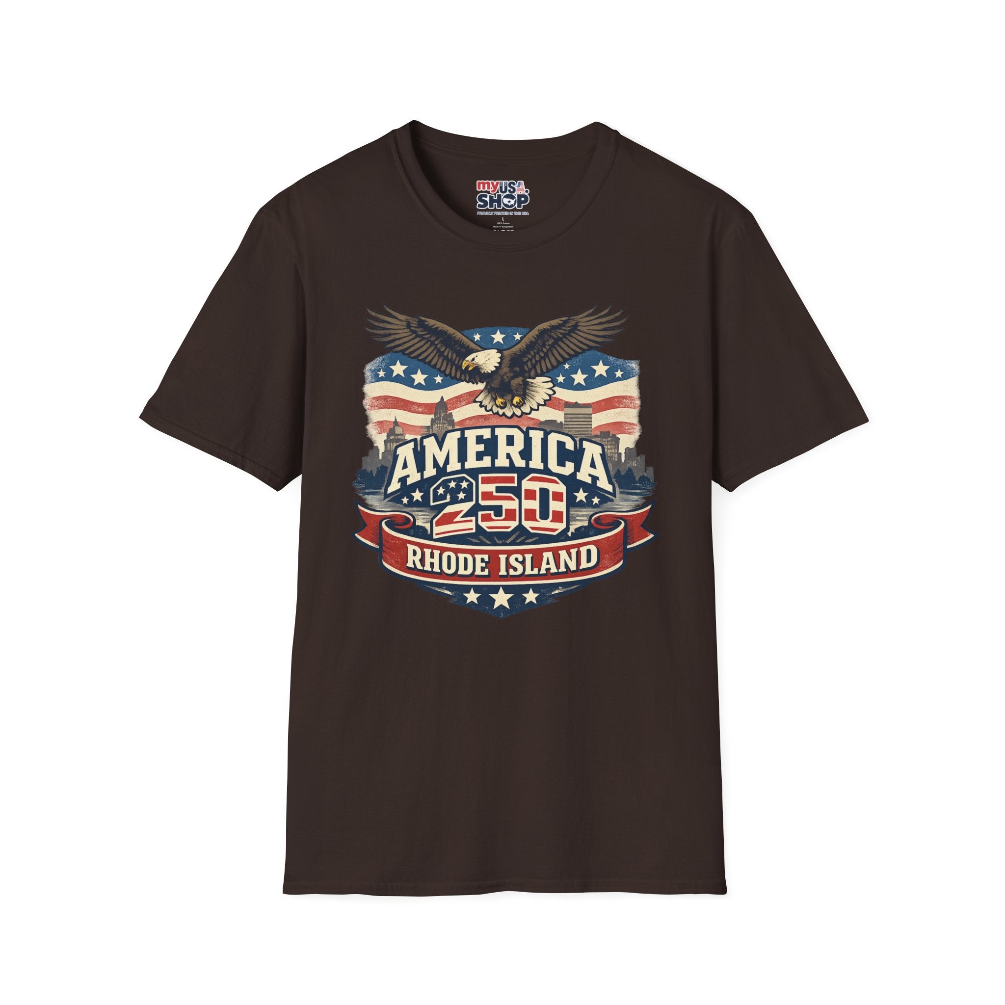 America 250 Rhode Island Eagle Shirt — Patriotic Skyline Graphic Tee