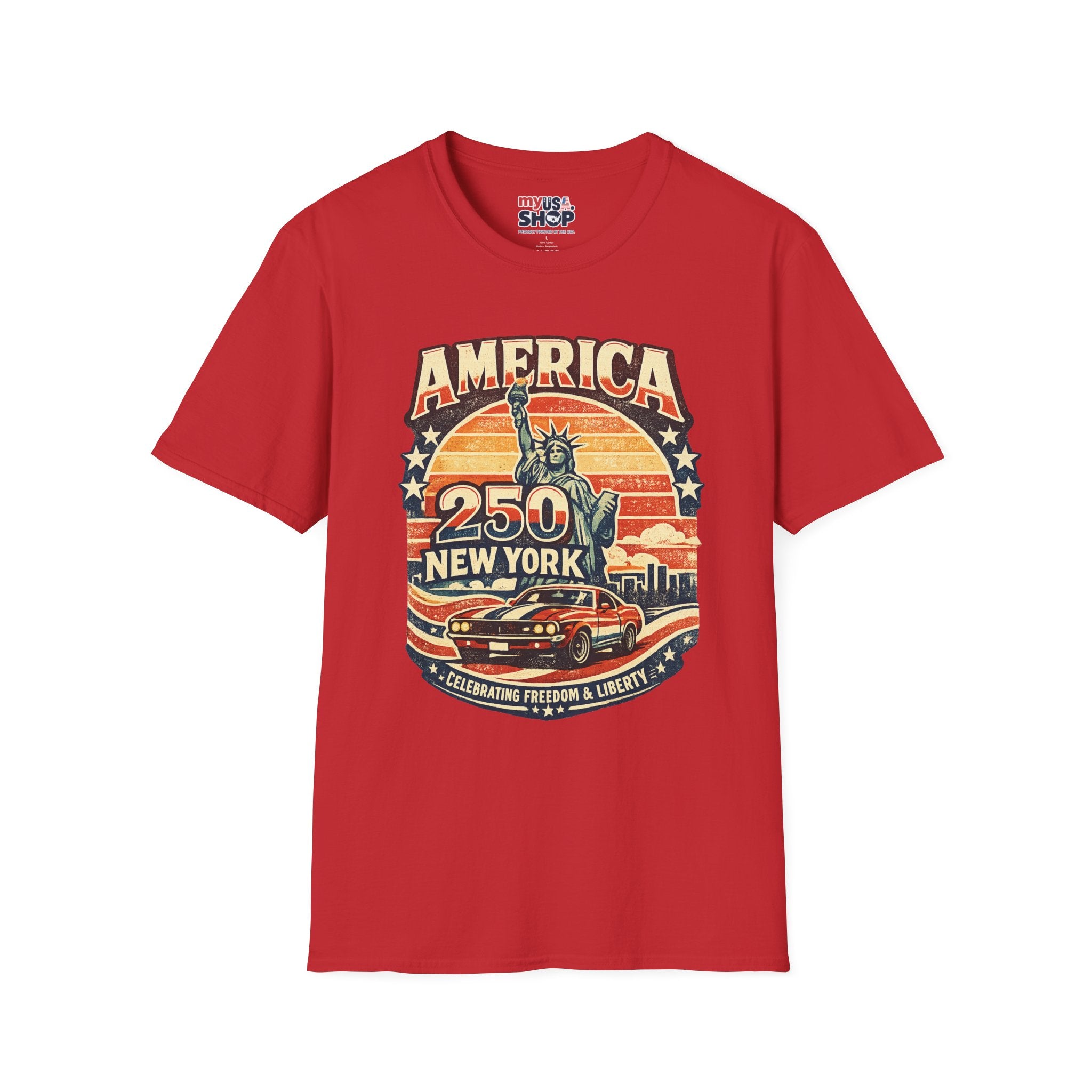 America 250 New York T-Shirt — Retro Statue of Liberty Graphic