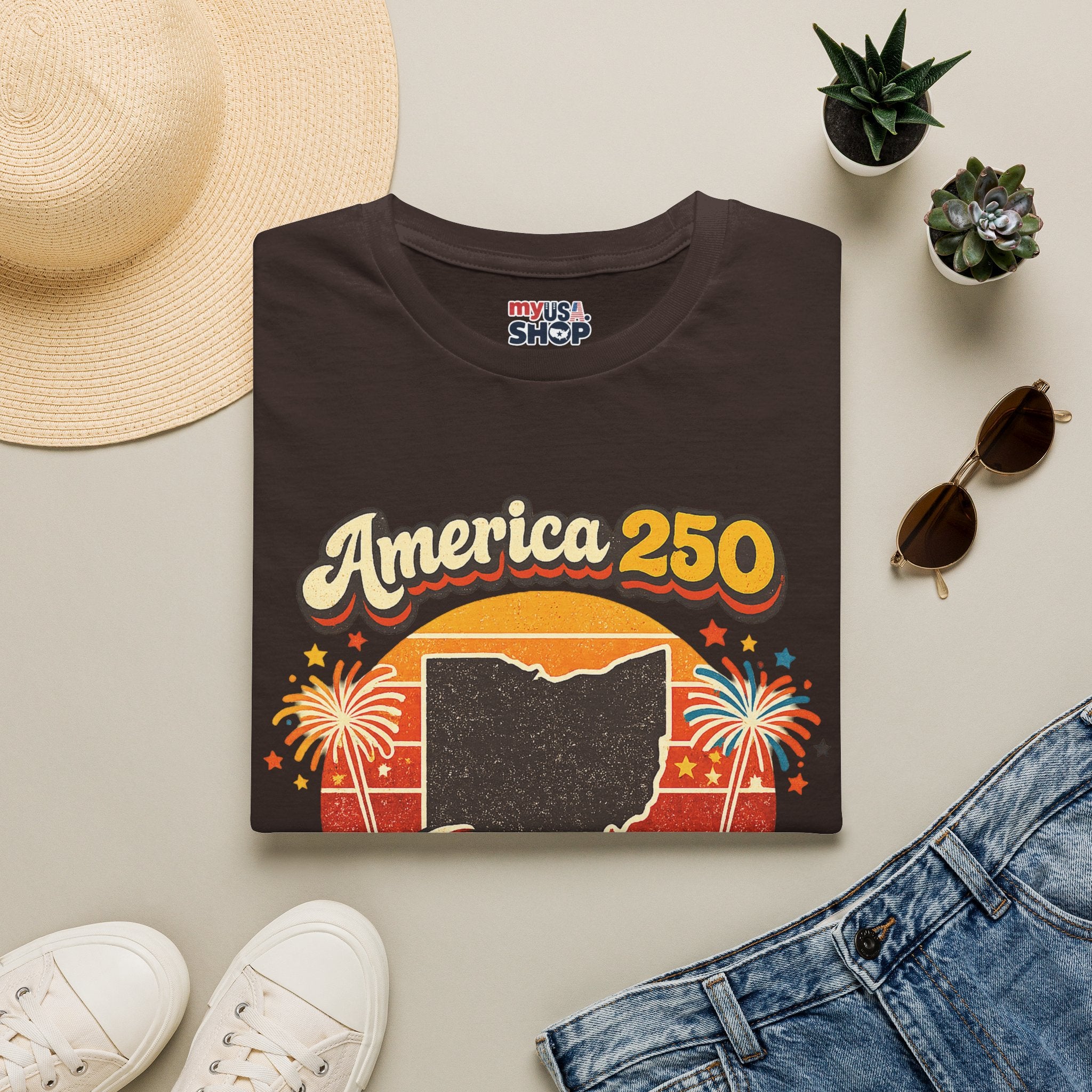 America 250 Ohio T‑Shirt — Retro Fireworks Bicentennial Celebration Tee