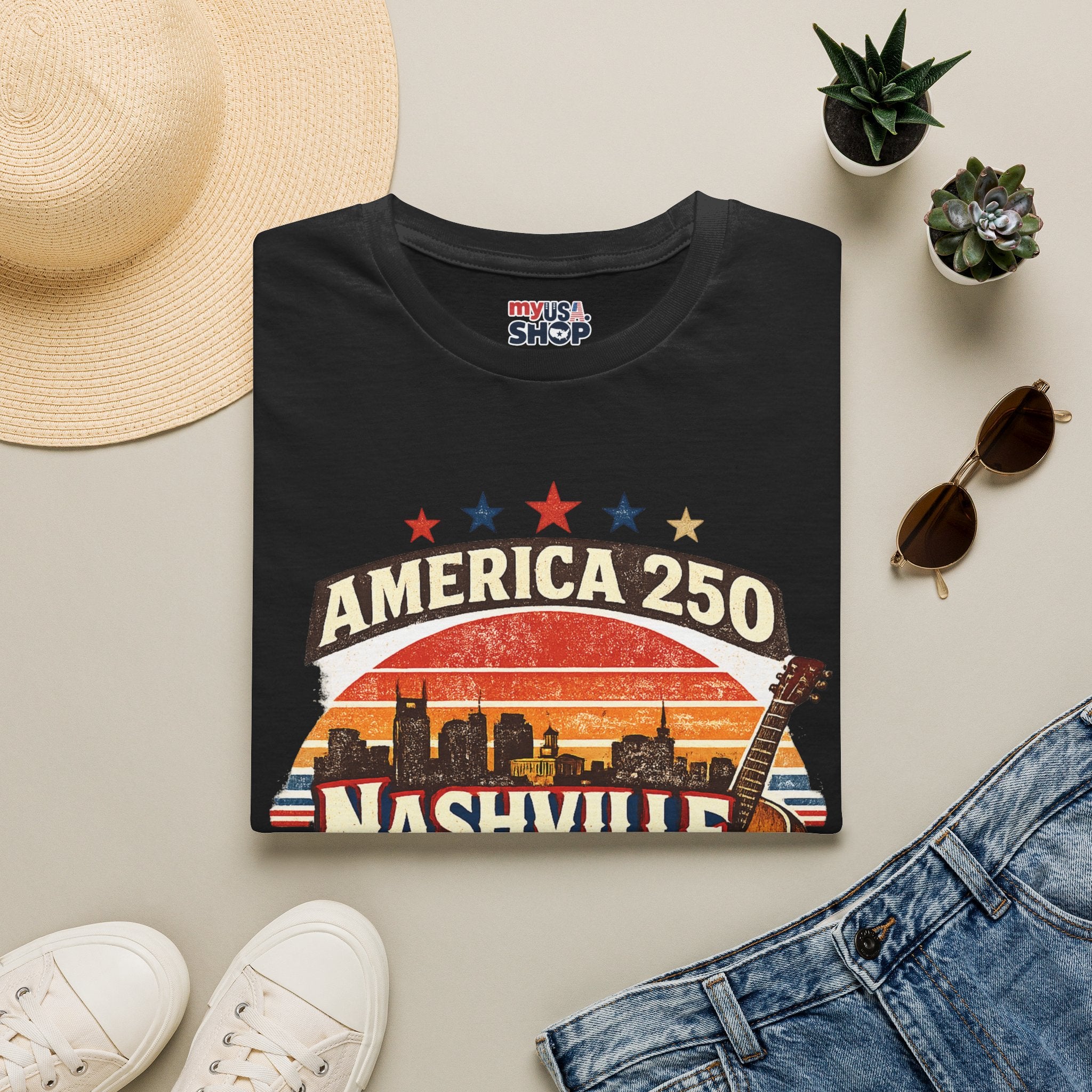 America 250 Nashville Tennessee T-Shirt — Patriotic Music City Graphic Tee