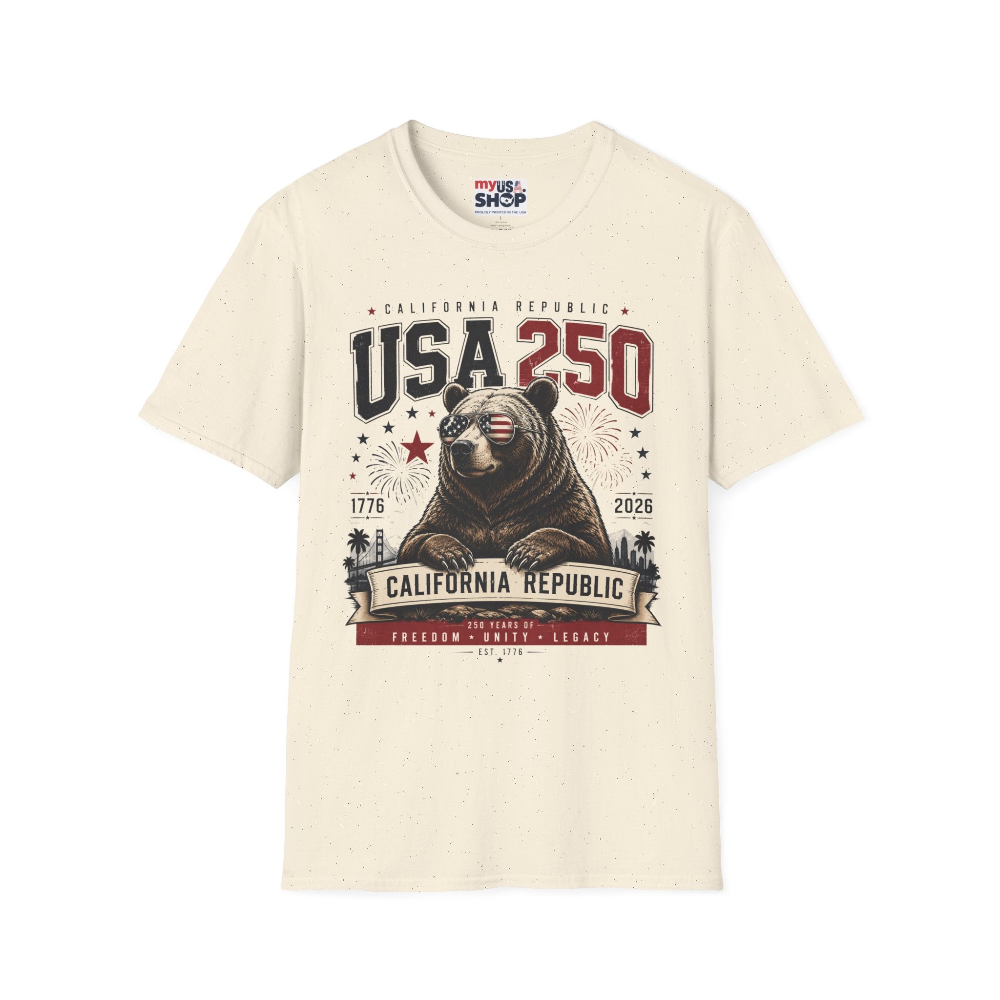 USA 250 California Republic Bear T-Shirt — 1776–2026 Bicentennial Celebration America