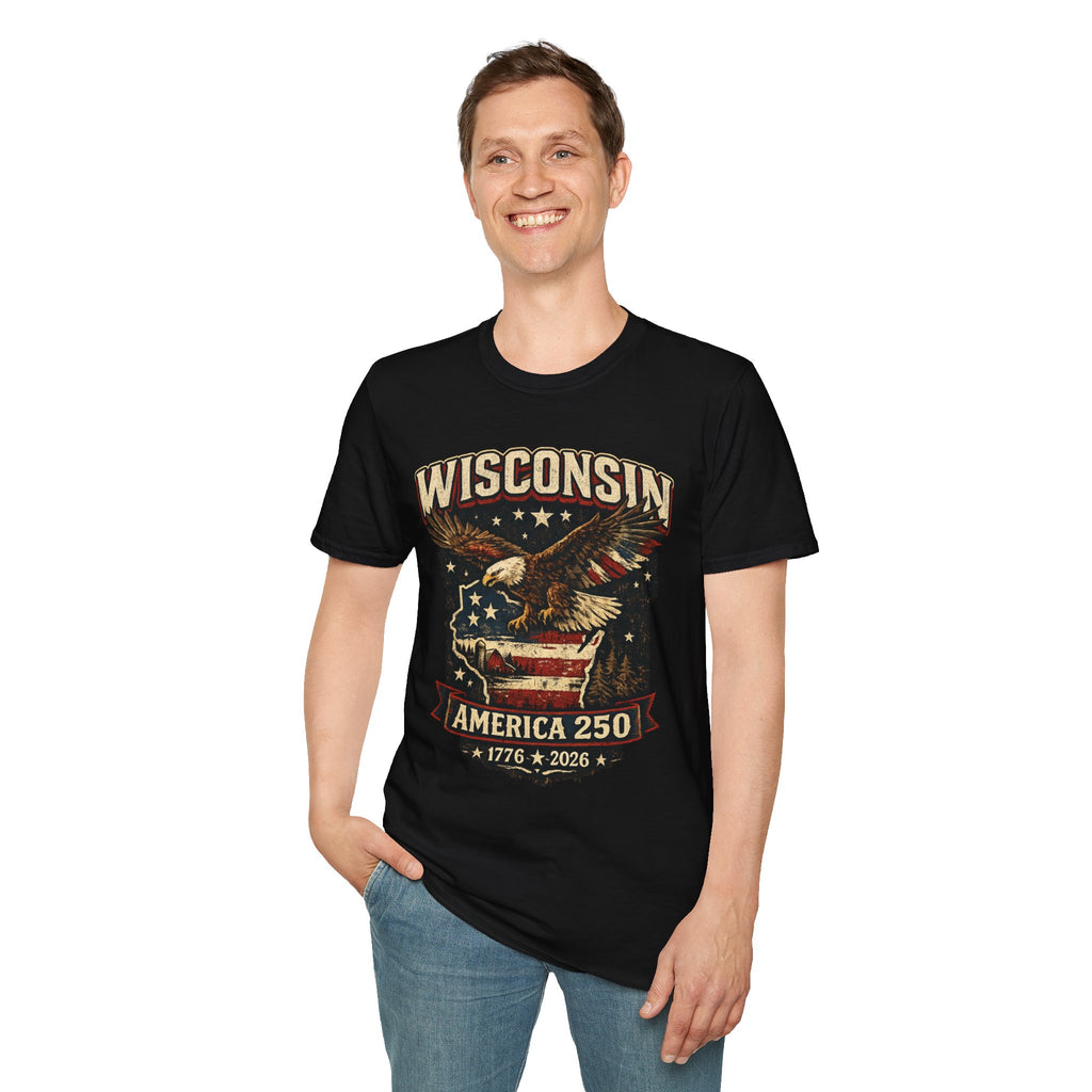 Wisconsin Eagle Vintage T-Shirt — America 250 Retro State Pride