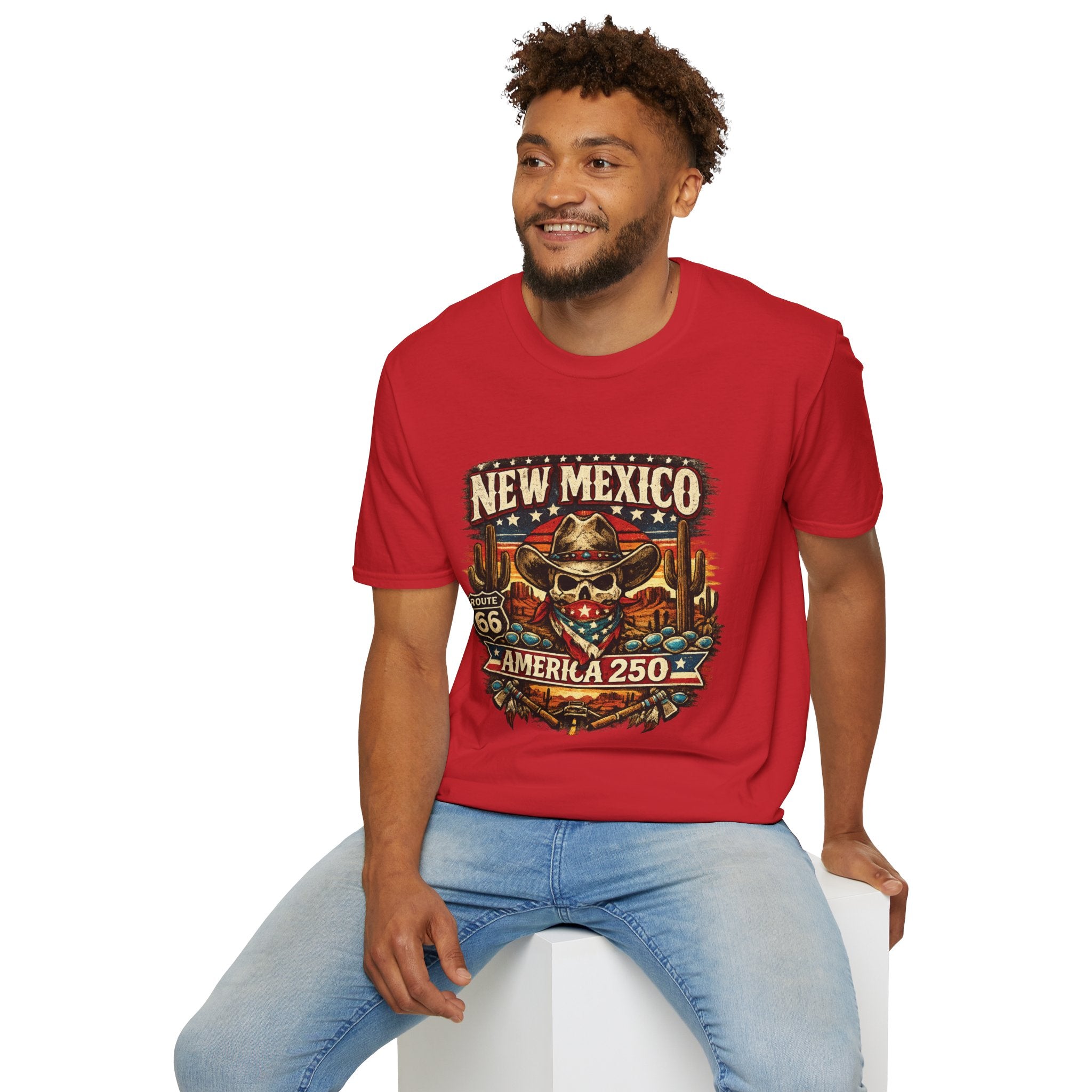 America 250 x New Mexico Skull Cowboy — Vintage Route 66 Desert