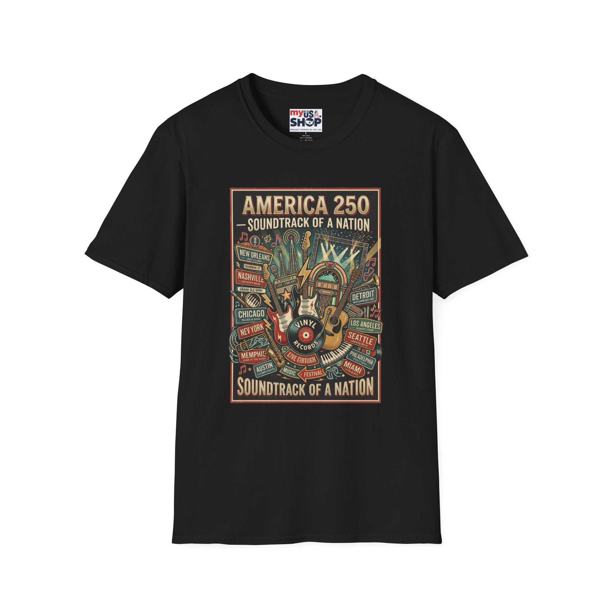America 250 "Soundtrack of a Nation" T-Shirt — Patriotic Music Festival Tee Pop Culture