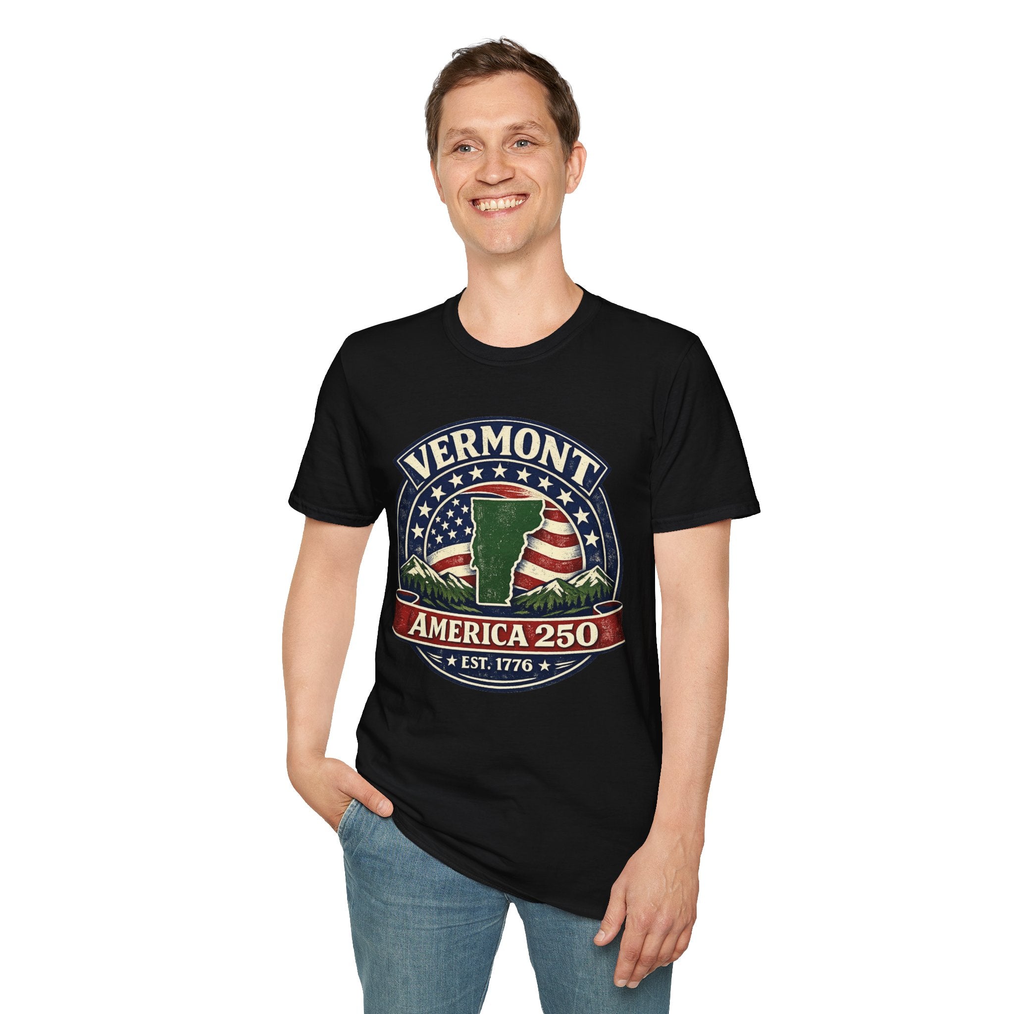 America 250 – Vermont Est. 1776 Map Vintage Tee Design