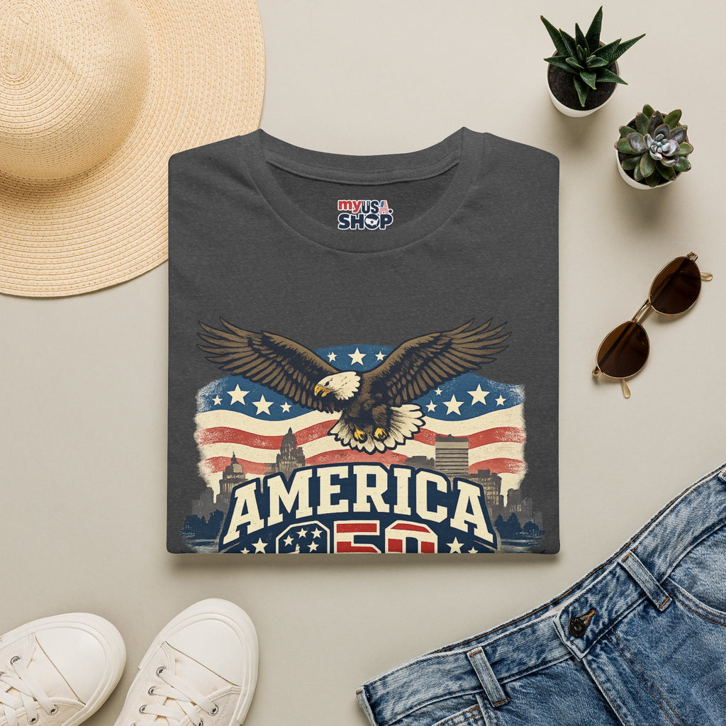 America 250 Rhode Island Eagle Shirt — Patriotic Skyline Graphic Tee