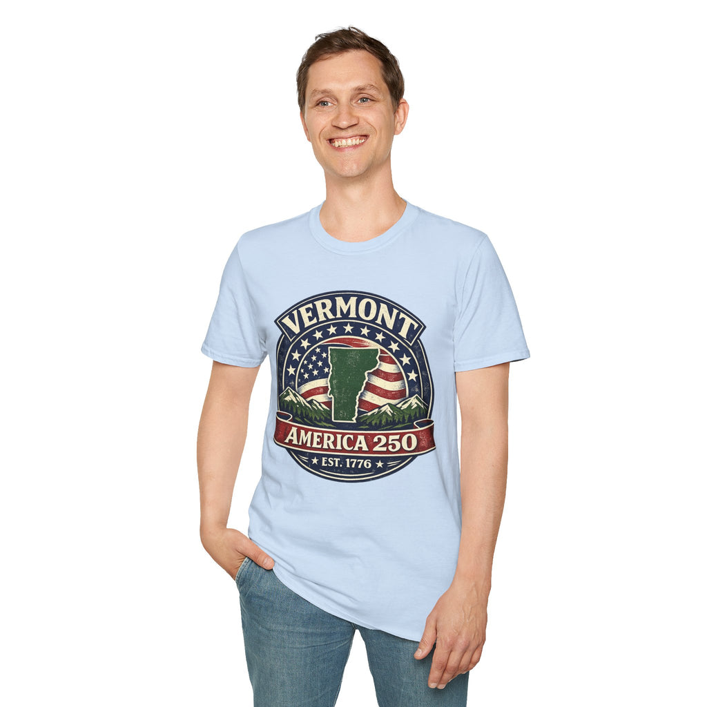 America 250 – Vermont Est. 1776 Map Vintage Tee Design
