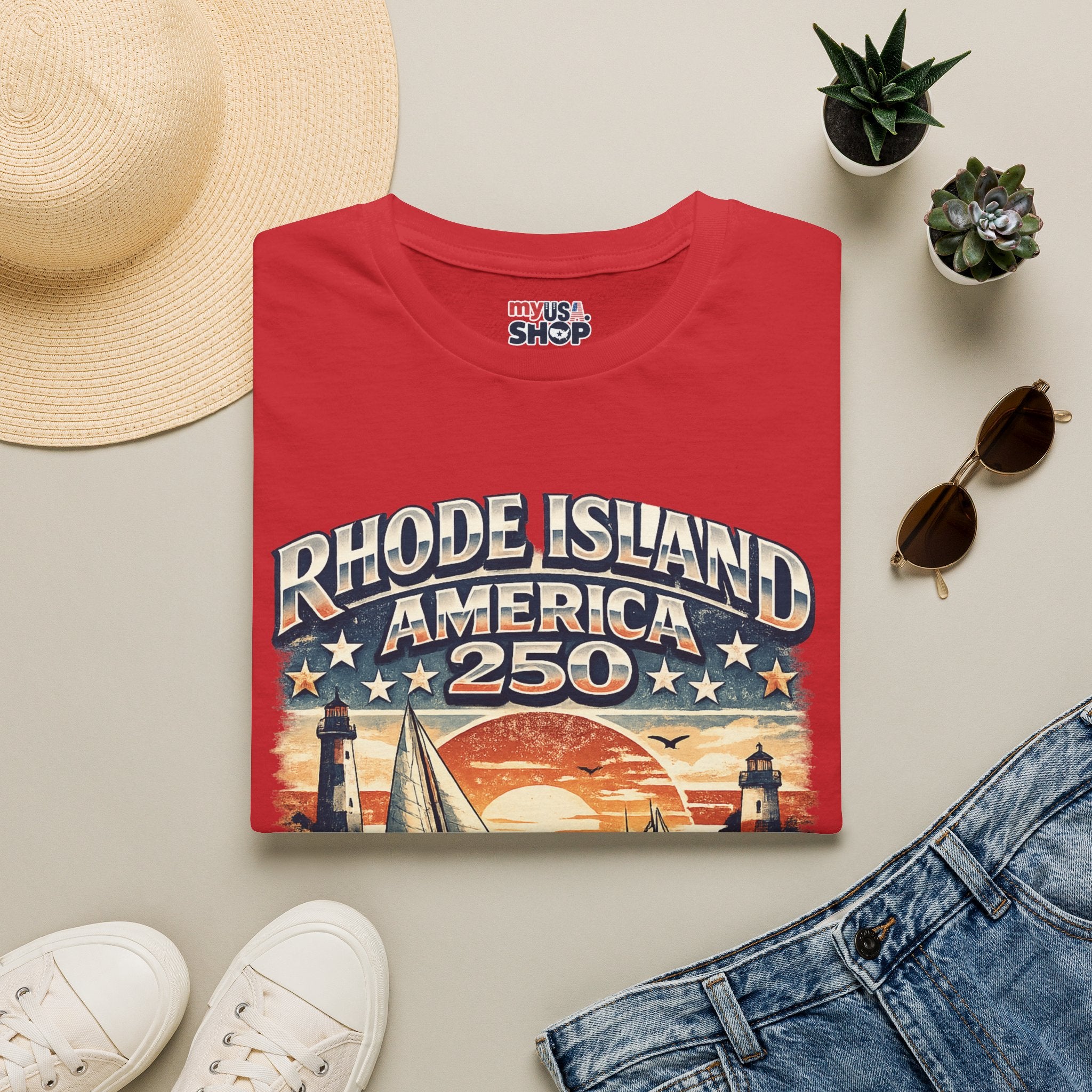 Rhode Island America 250 Shirt — Nautical Sunset Sailing Tee