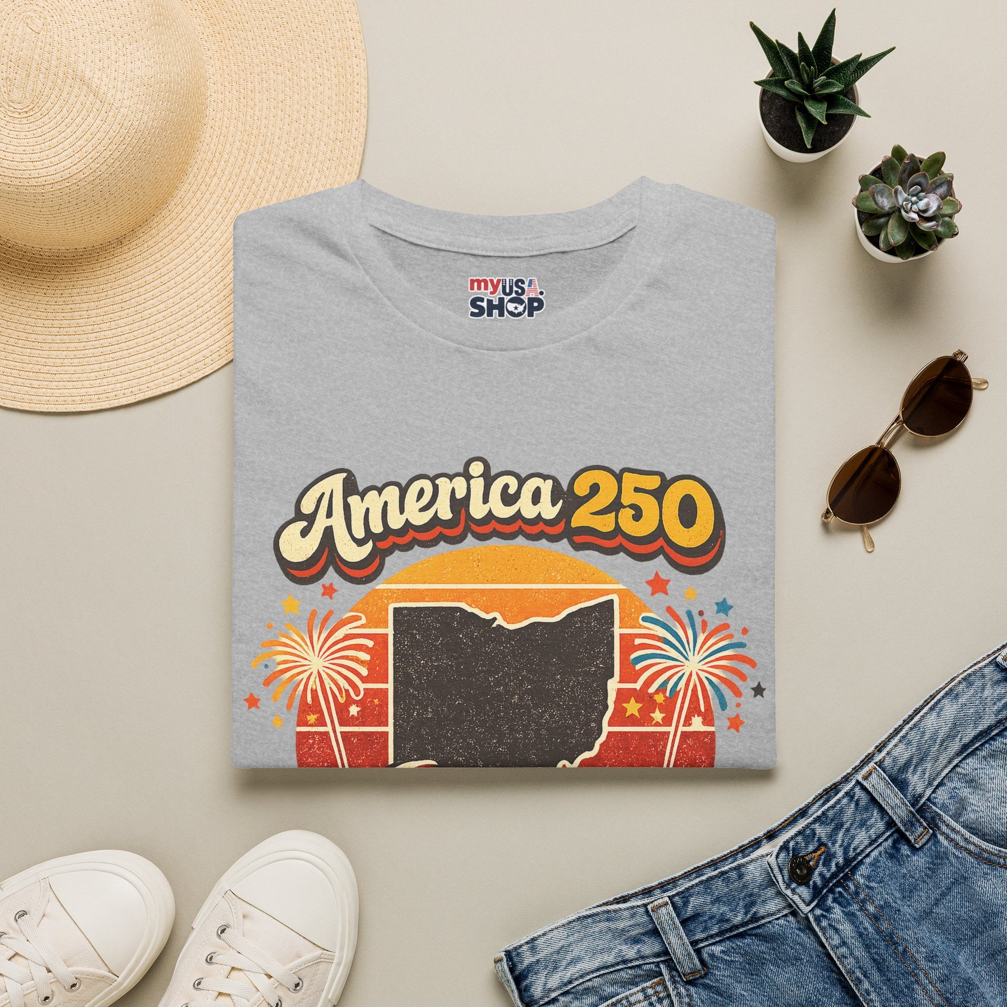 America 250 Ohio T‑Shirt — Retro Fireworks Bicentennial Celebration Tee