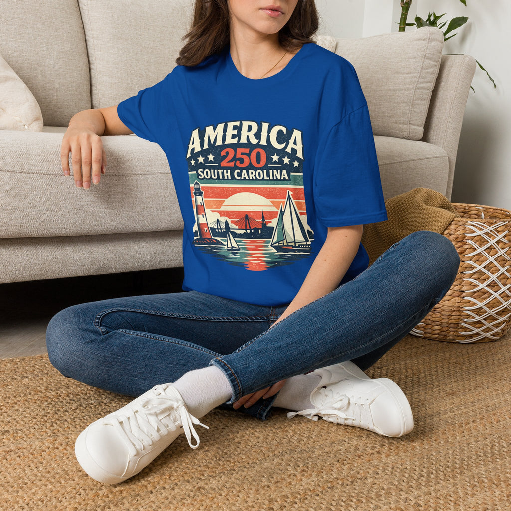 America 250 South Carolina T-Shirt – Retro Sunset Sailing Patriotic Tee