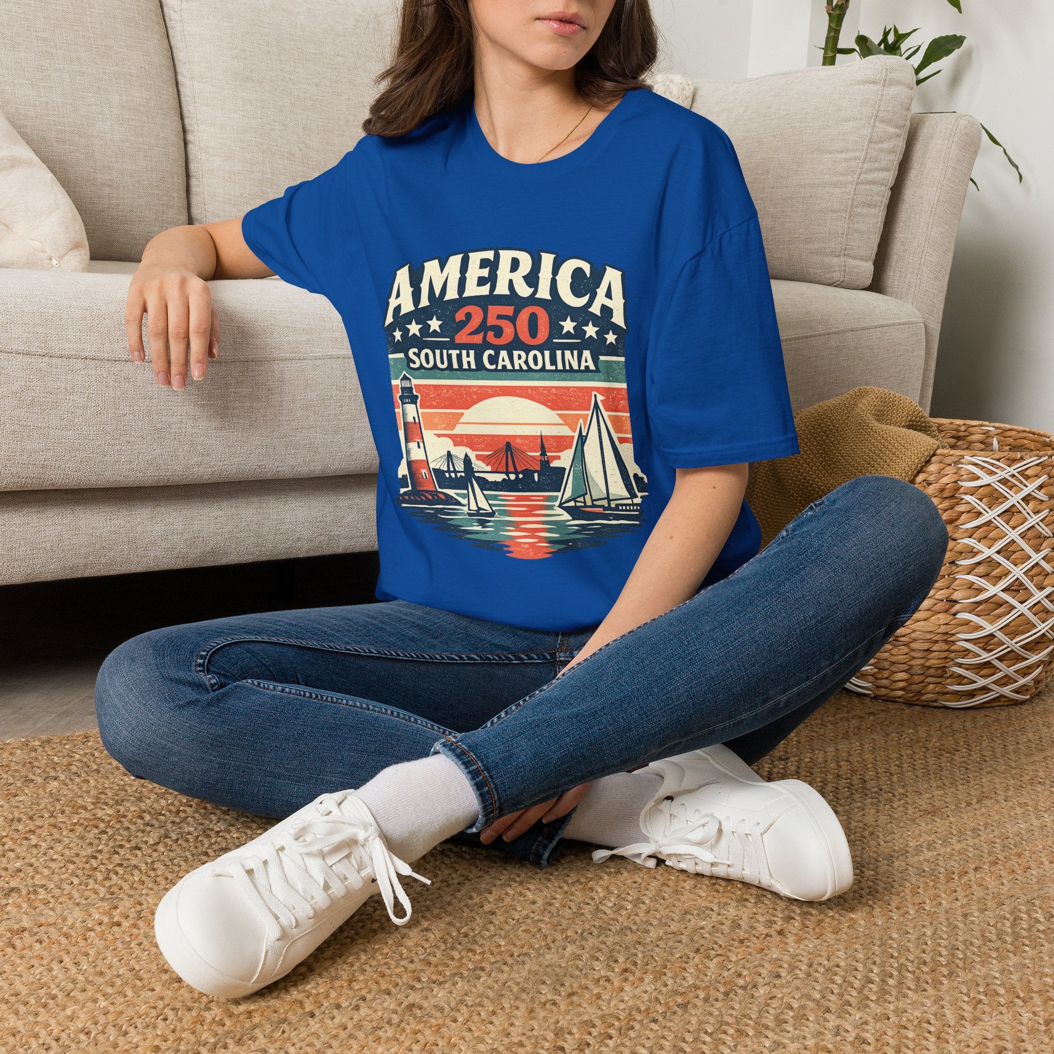 America 250 South Carolina T-Shirt – Retro Sunset Sailing Patriotic Tee