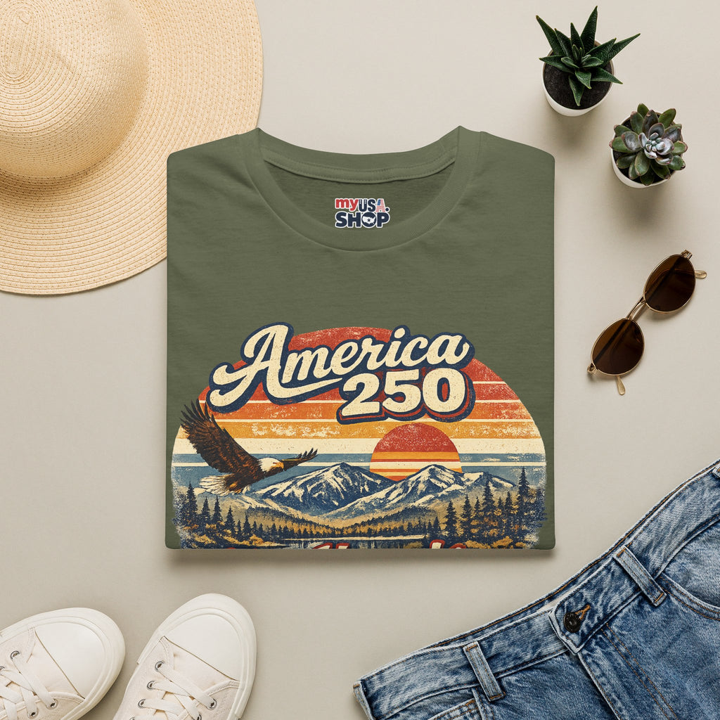 America 250 T-Shirt — Retro Eagle & Mountain New Hampshire Design