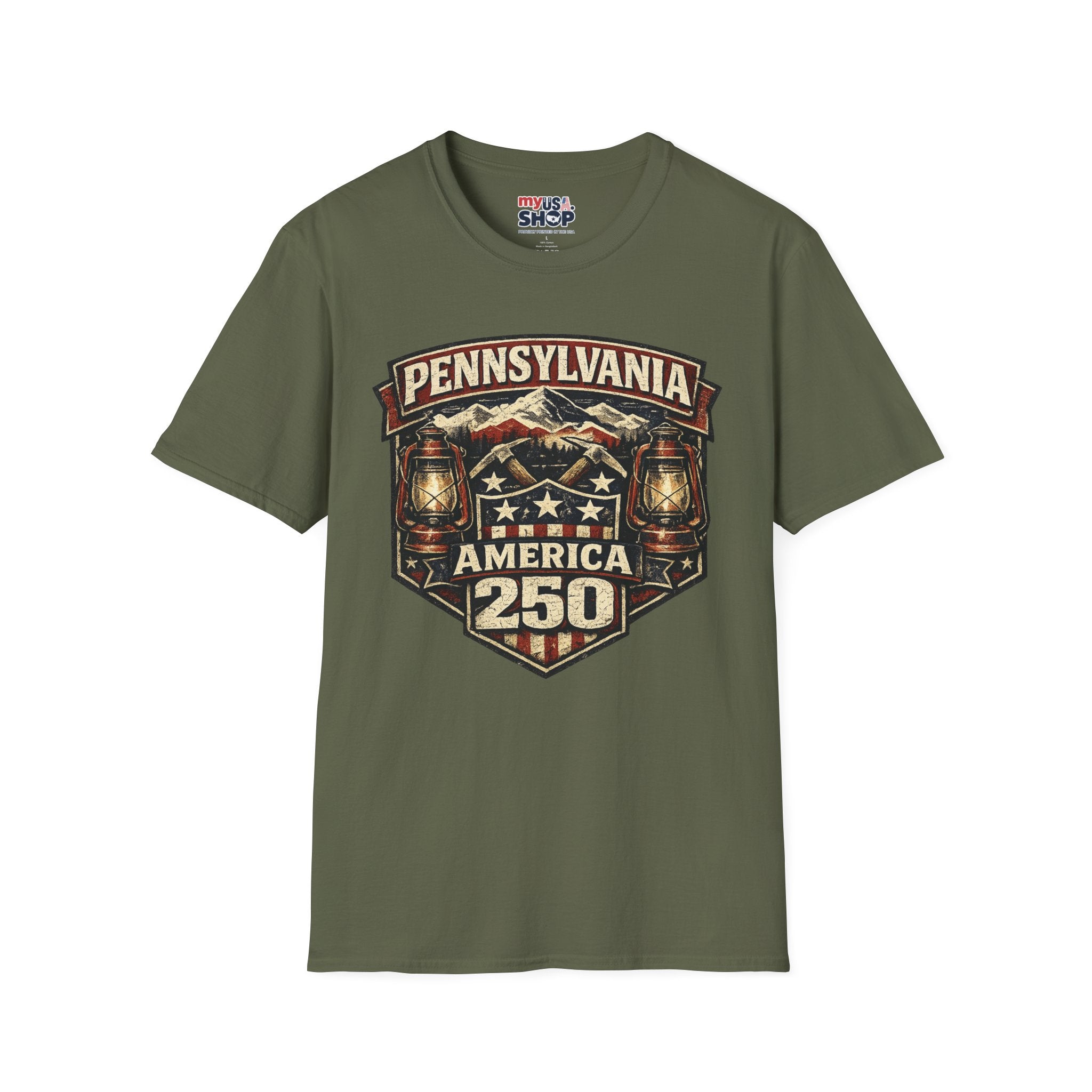 Pennsylvania America 250 Shirt — Rustic Mountain Miner Badge Graphic Tee
