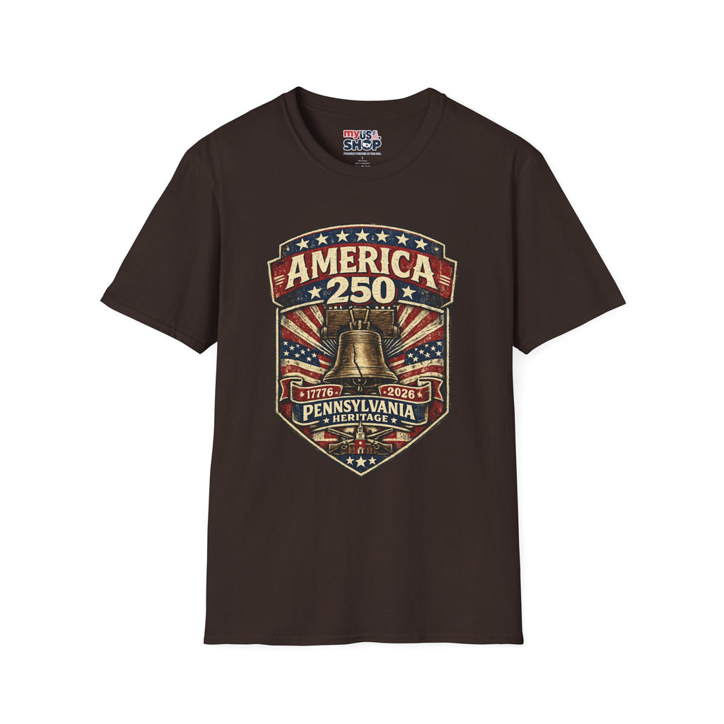 Pennsylvania America 250 Shirt — Vintage Liberty Bell Heritage Crest Tee