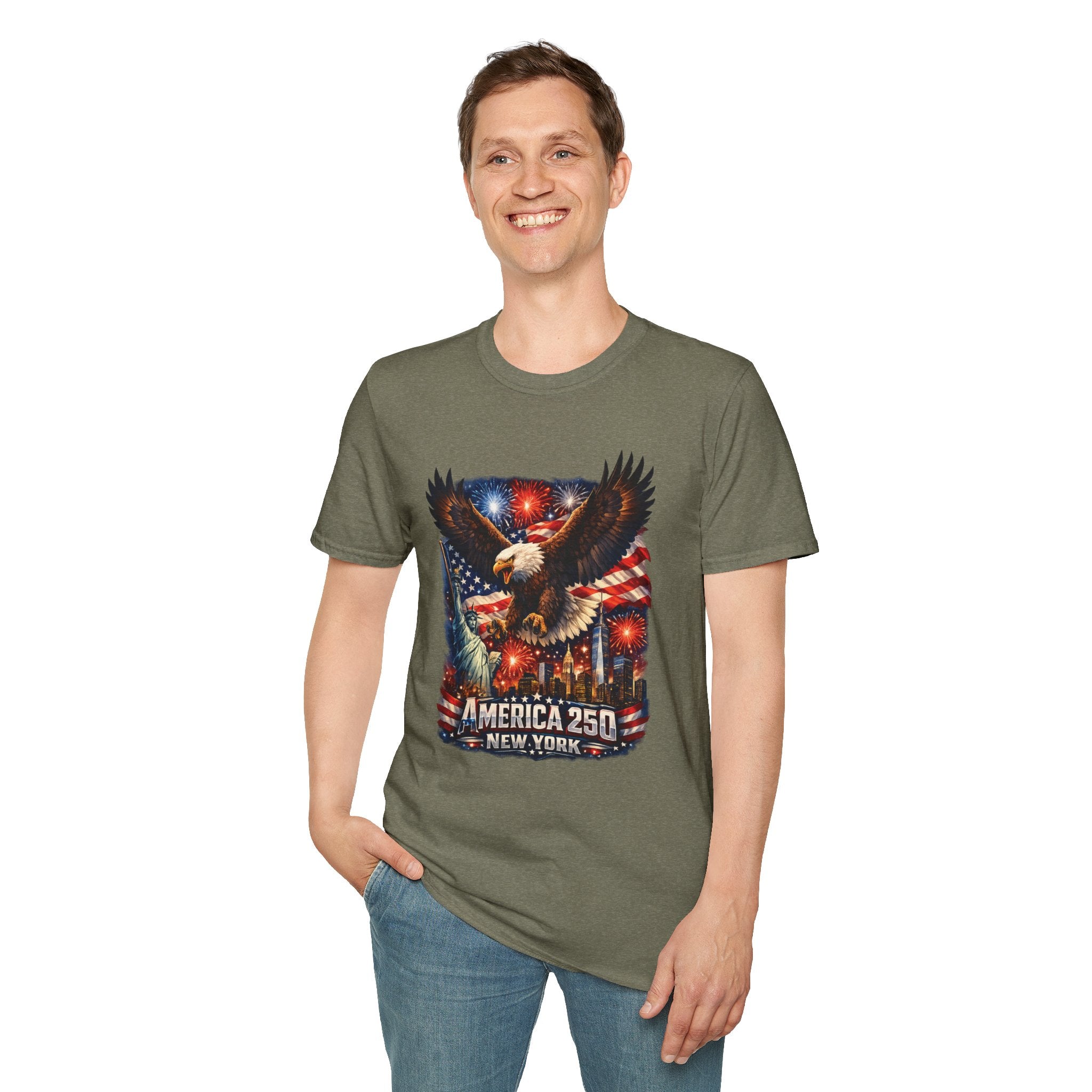 America 250 Patriotic Eagle T-Shirt — New York Fireworks Design