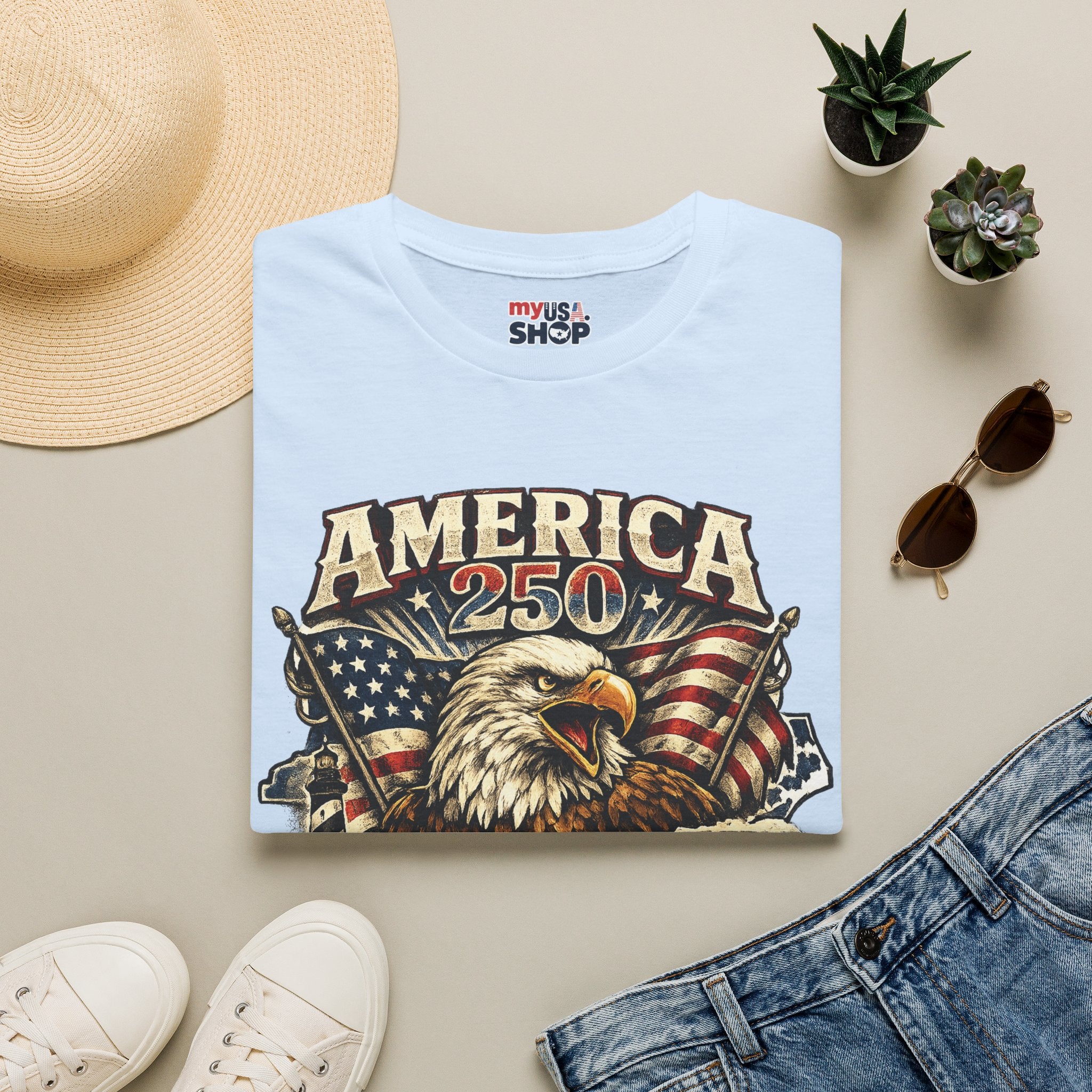 America 250 Eagle T-Shirt — Patriotic USA Flag Graphic (North Carolina)