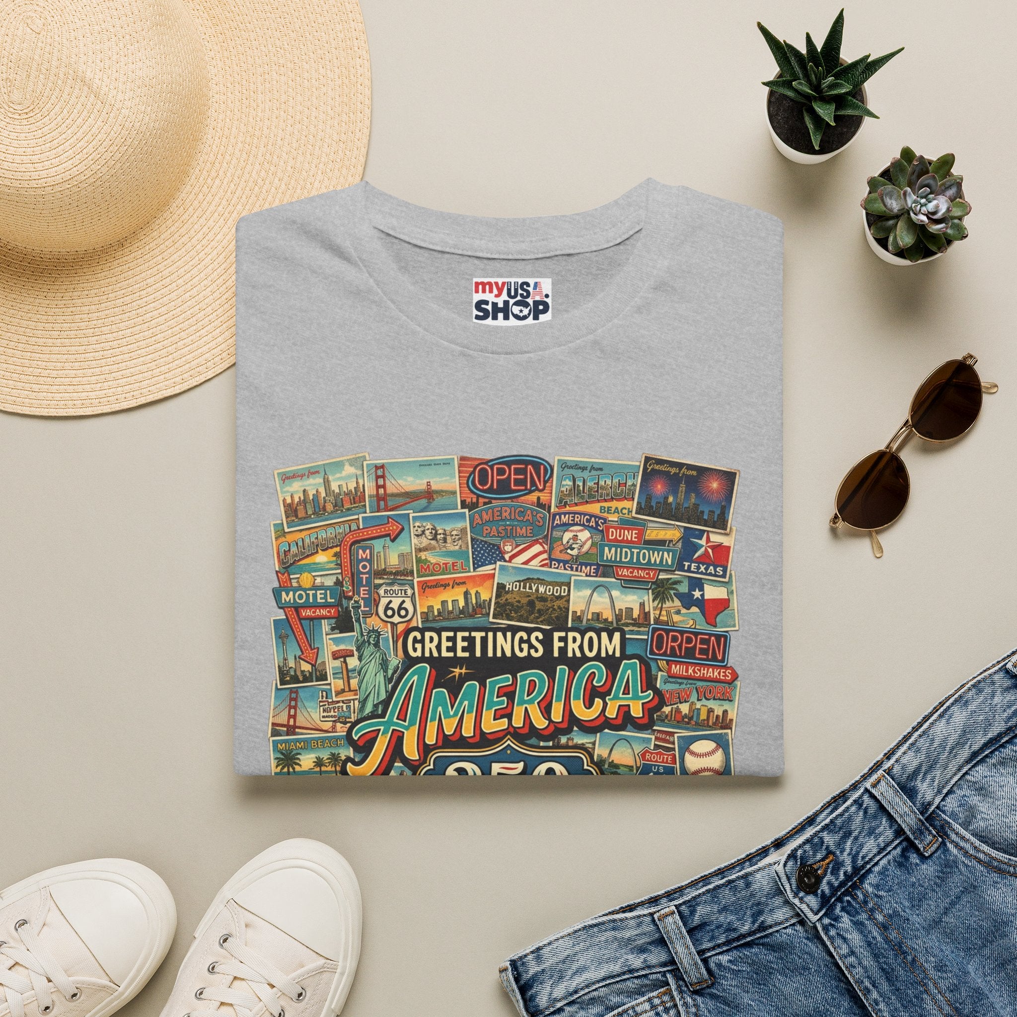 Greetings From America 250 Vintage Postcard T-Shirt Pop Culture