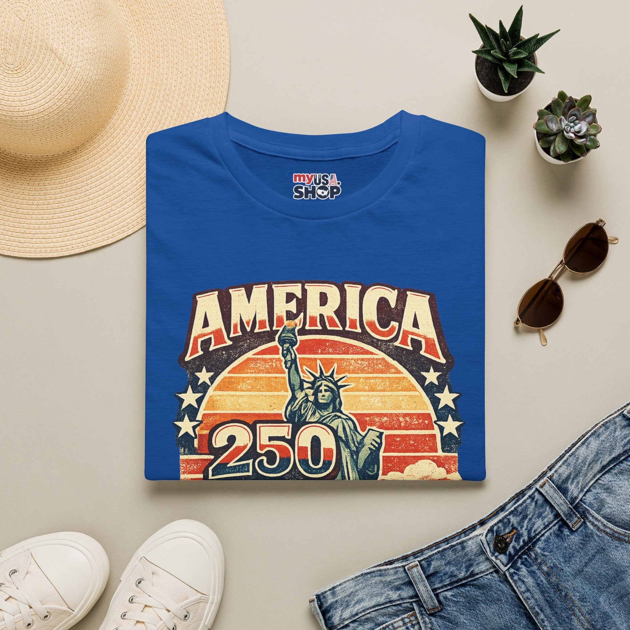 America 250 New York T-Shirt — Retro Statue of Liberty Graphic
