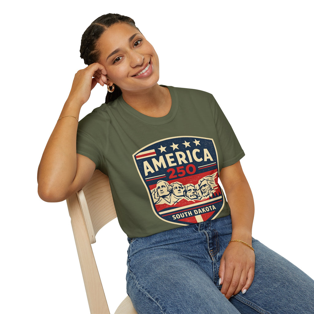 America 250 South Dakota Shirt — Retro Mount Rushmore USA Graphic Tee