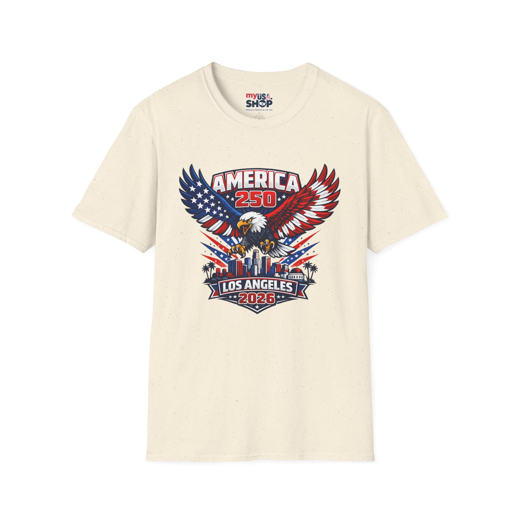 America 250 Los Angeles Skyline Patriotic Eagle California Tee
