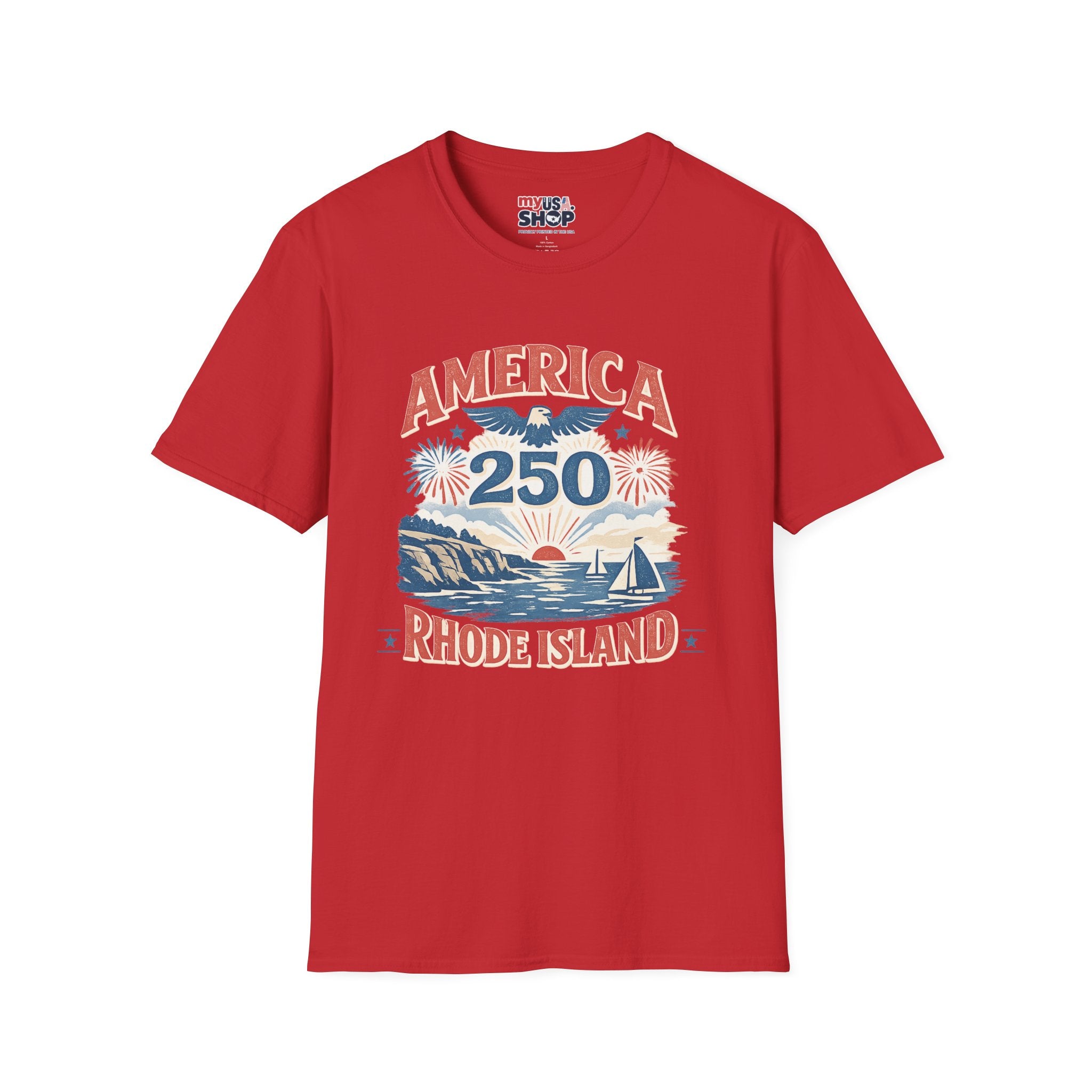 America 250 Rhode Island Shirt — Coastal Fireworks Patriotic Tee