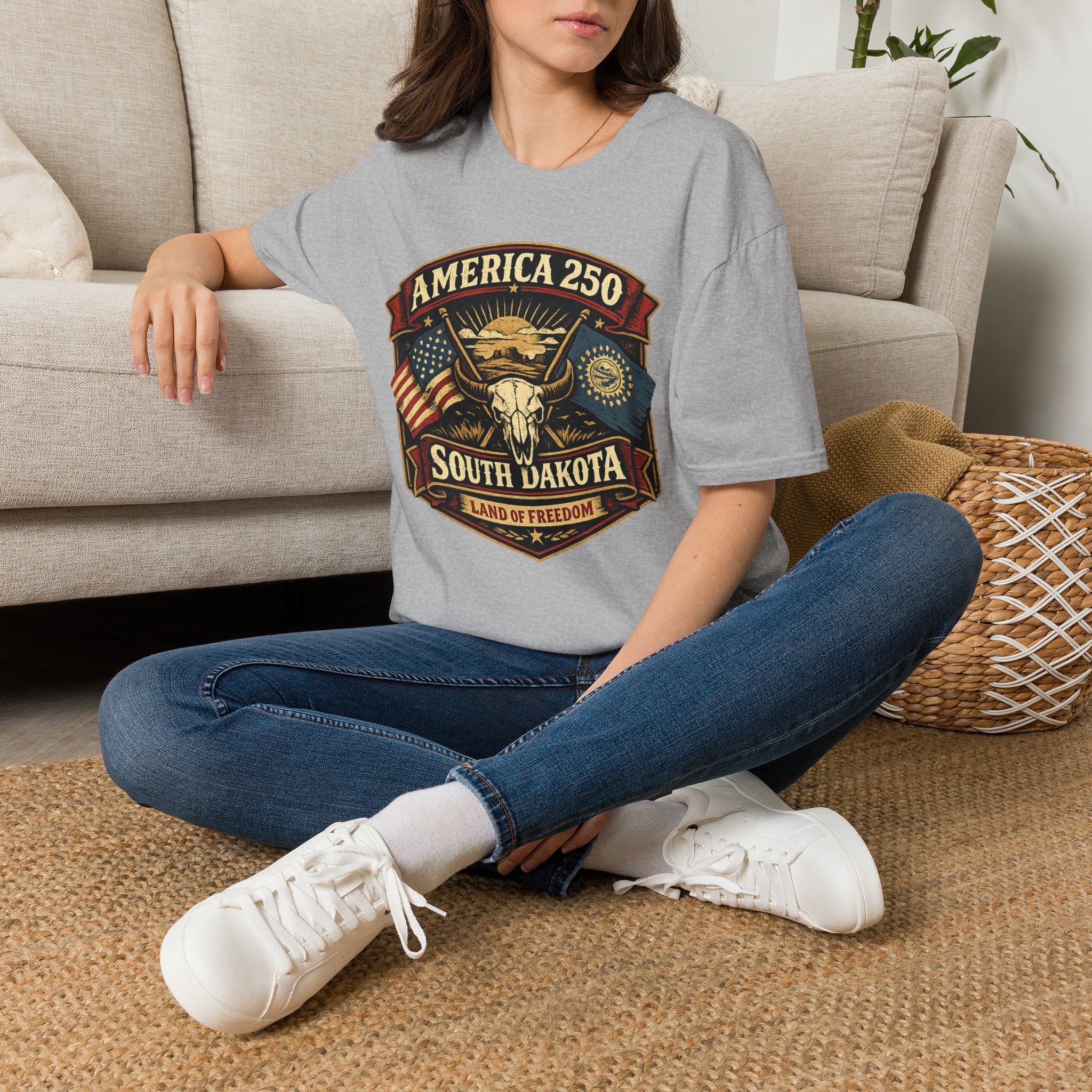 America 250 South Dakota T-Shirt — Western Skull Heritage Graphic Tee