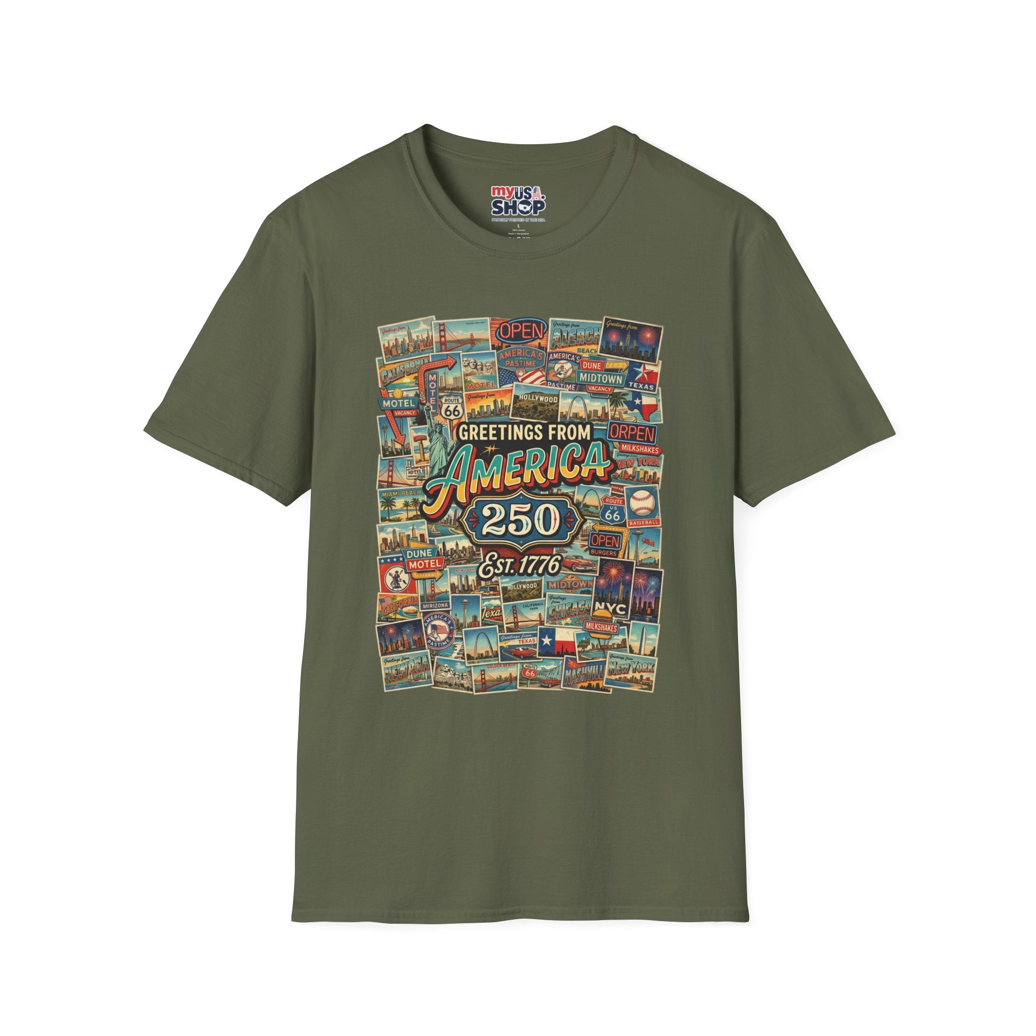 Greetings From America 250 Vintage Postcard T-Shirt Pop Culture