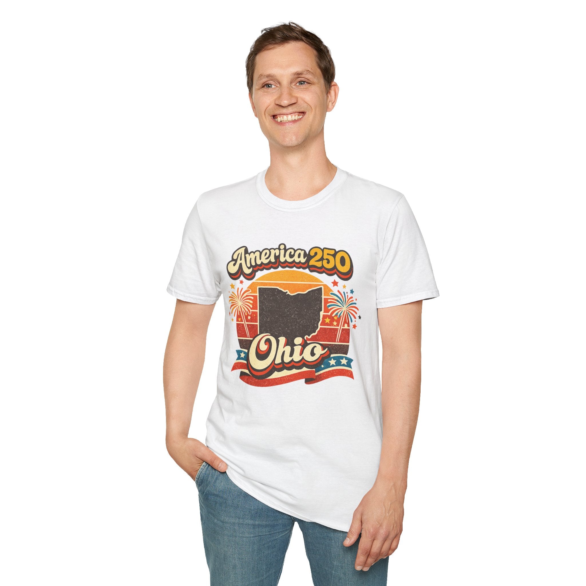 America 250 Ohio T‑Shirt — Retro Fireworks Bicentennial Celebration Tee