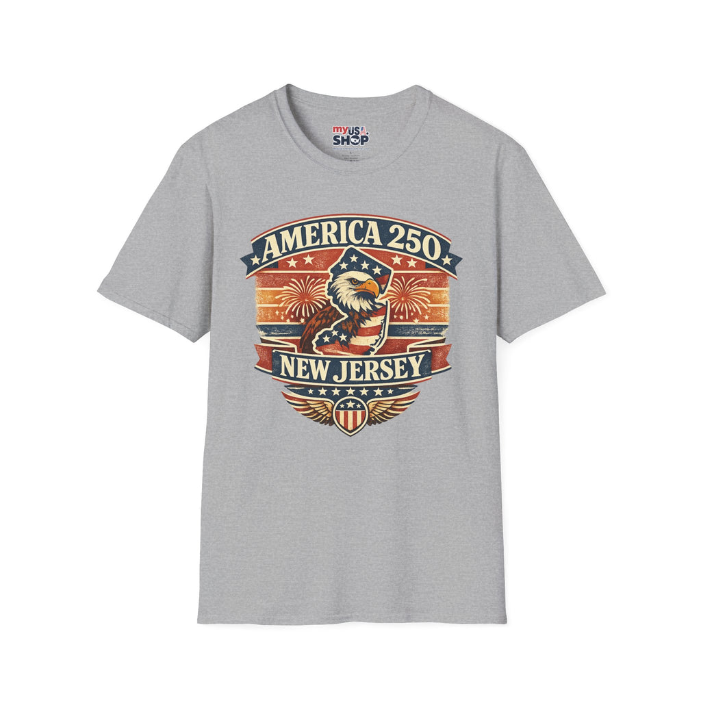 America 250 New Jersey T‑Shirt — Patriotic Bald Eagle & Fireworks Tee