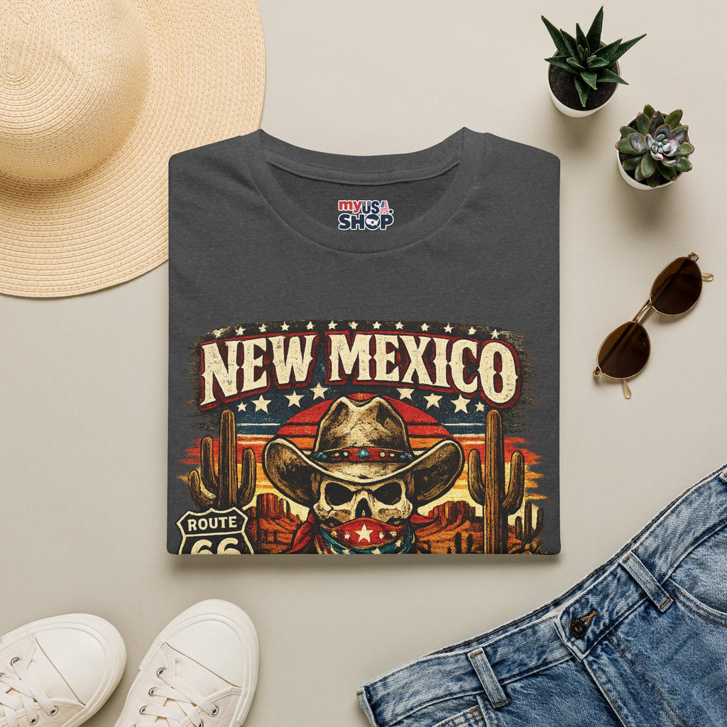 America 250 New Mexico Skull Cowboy T-Shirt — Route 66 Americana Desert Tee