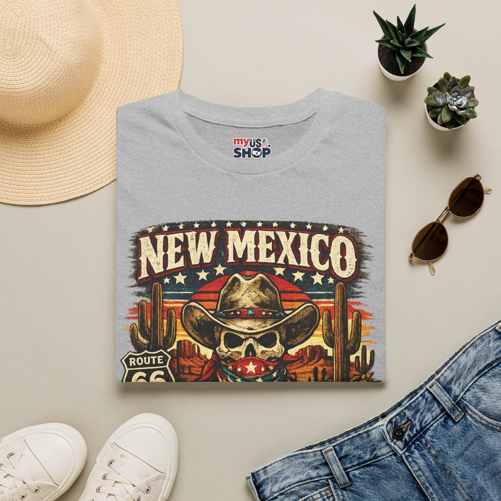 America 250 New Mexico Skull Cowboy T-Shirt — Route 66 Americana Desert Tee