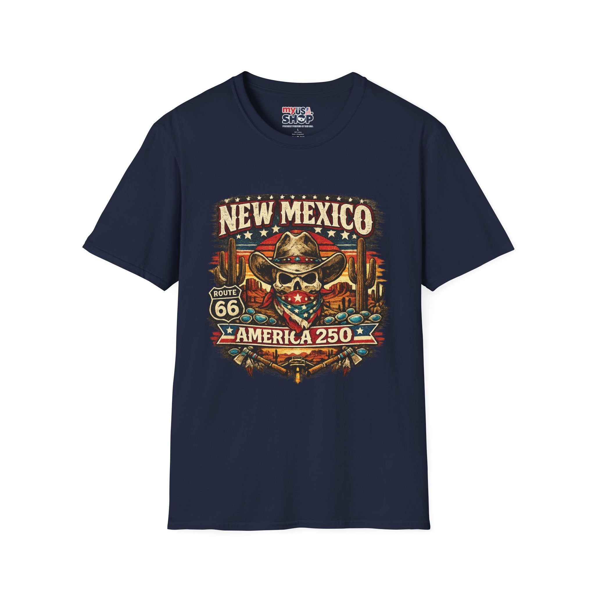America 250 x New Mexico Skull Cowboy — Vintage Route 66 Desert